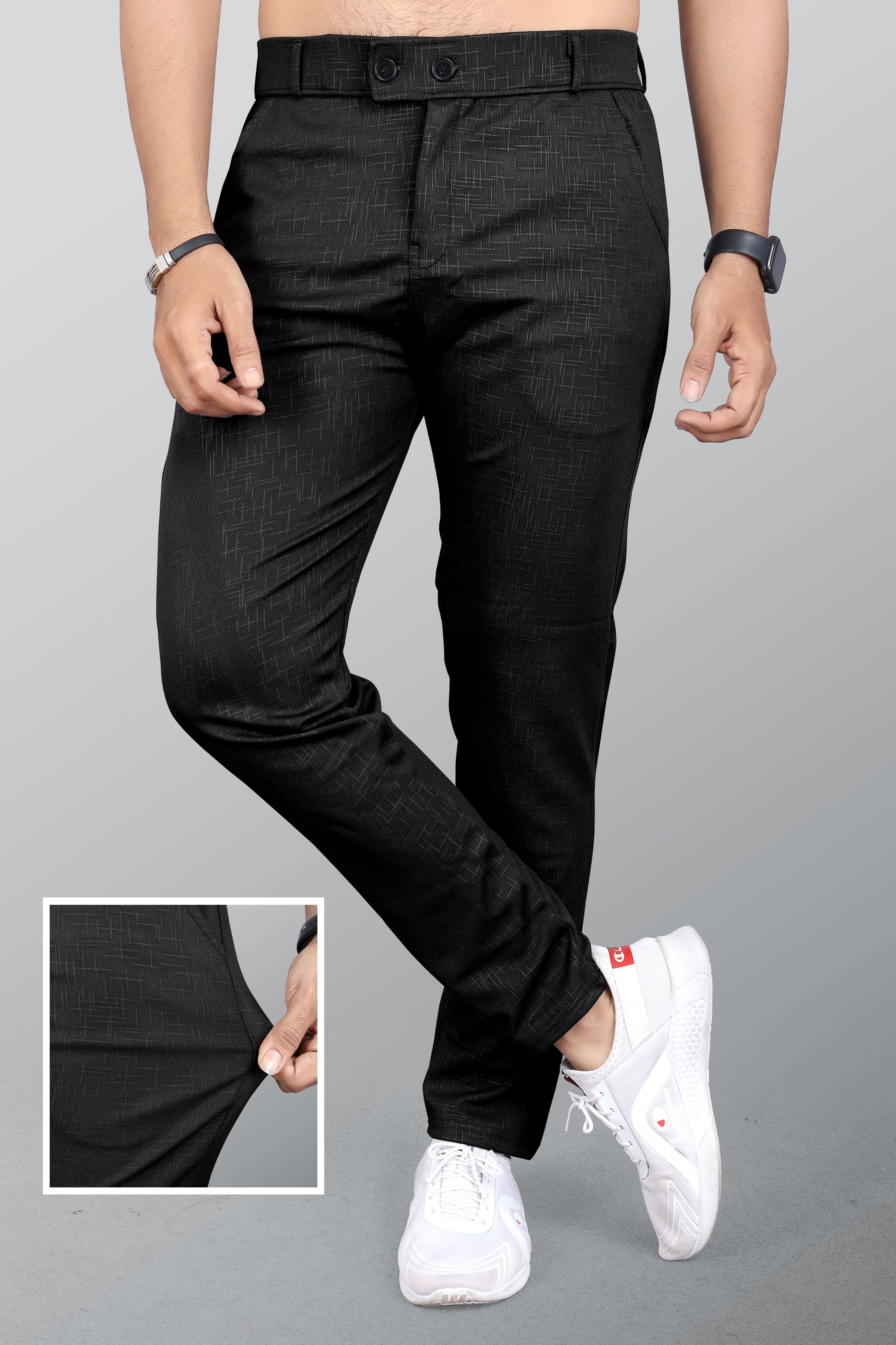 Men Relaxed Black Linen Blend Trousers