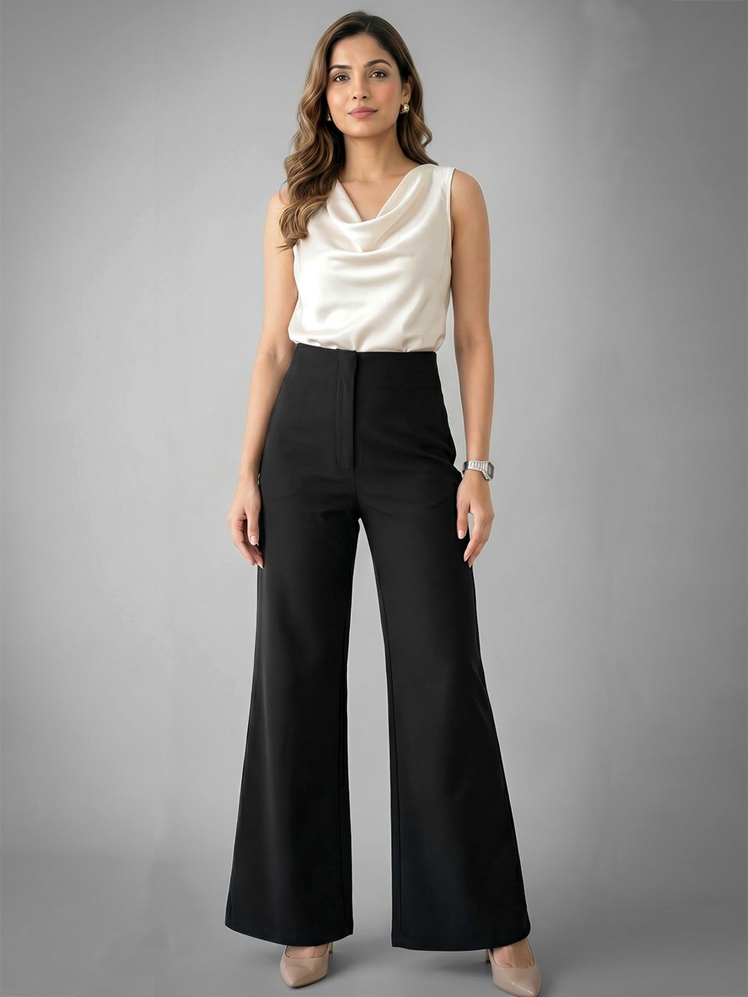 addyvero Women Loose Fit Black Polyester Trousers-picture-48