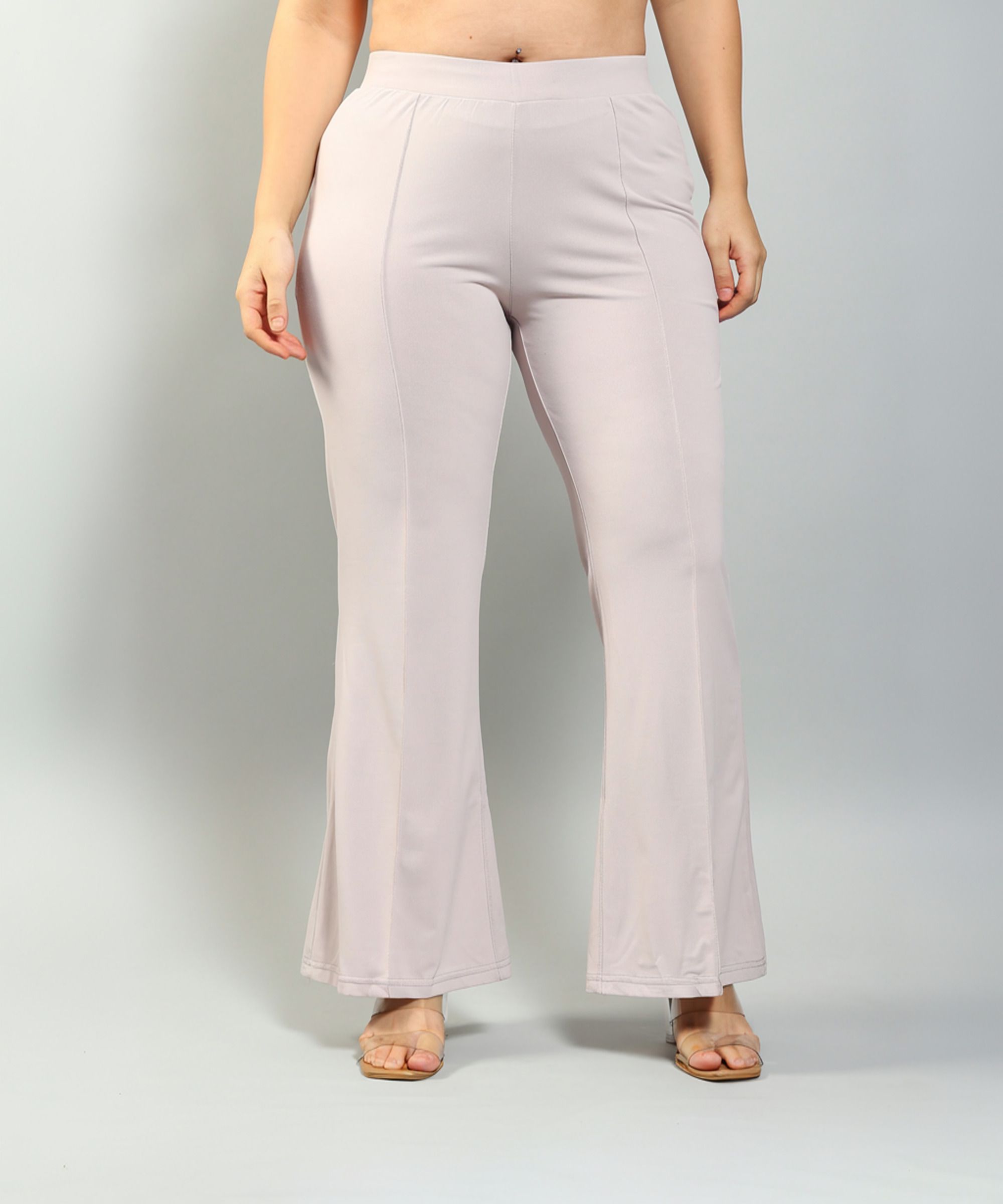 plus size Women Regular Fit Grey Cotton Blend Trousers-picture-48