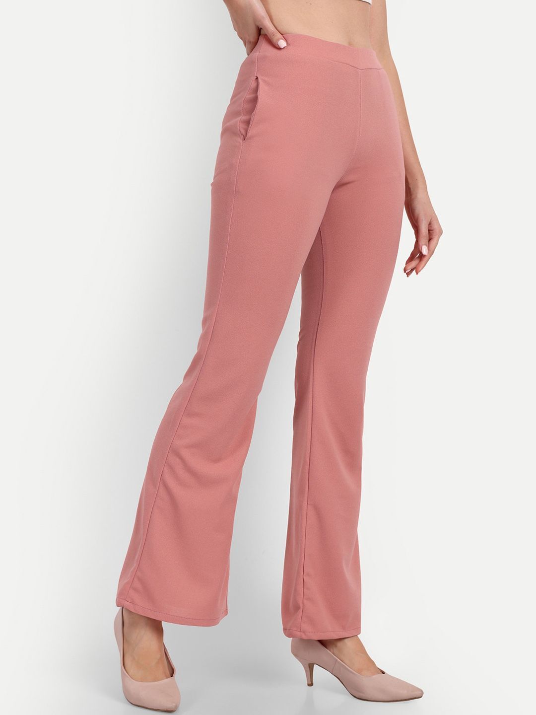Women Flared Pink Polyester Trousers-image-17