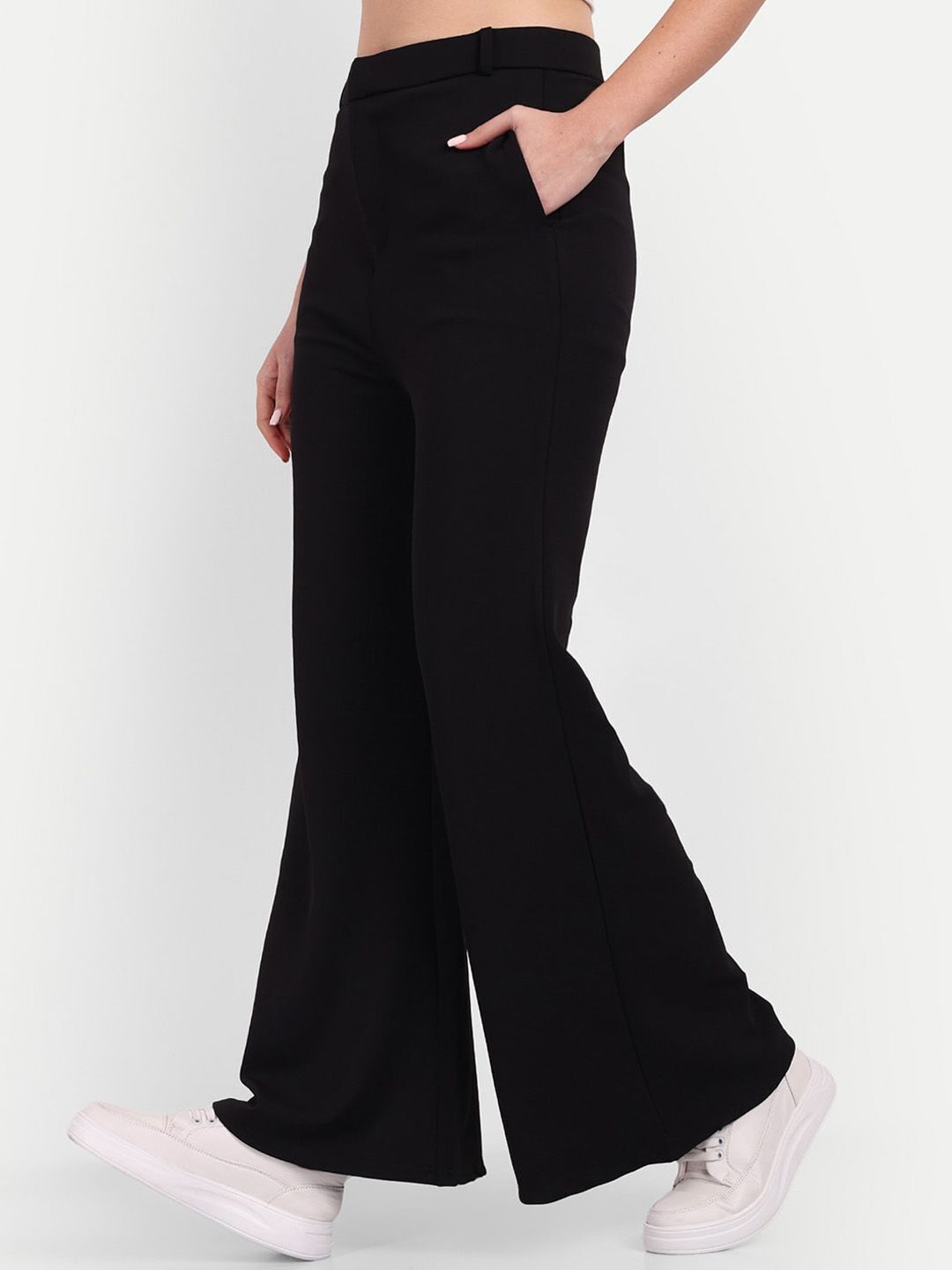 broadstar Women Flared Black Lycra Blend Trousers-picture-30