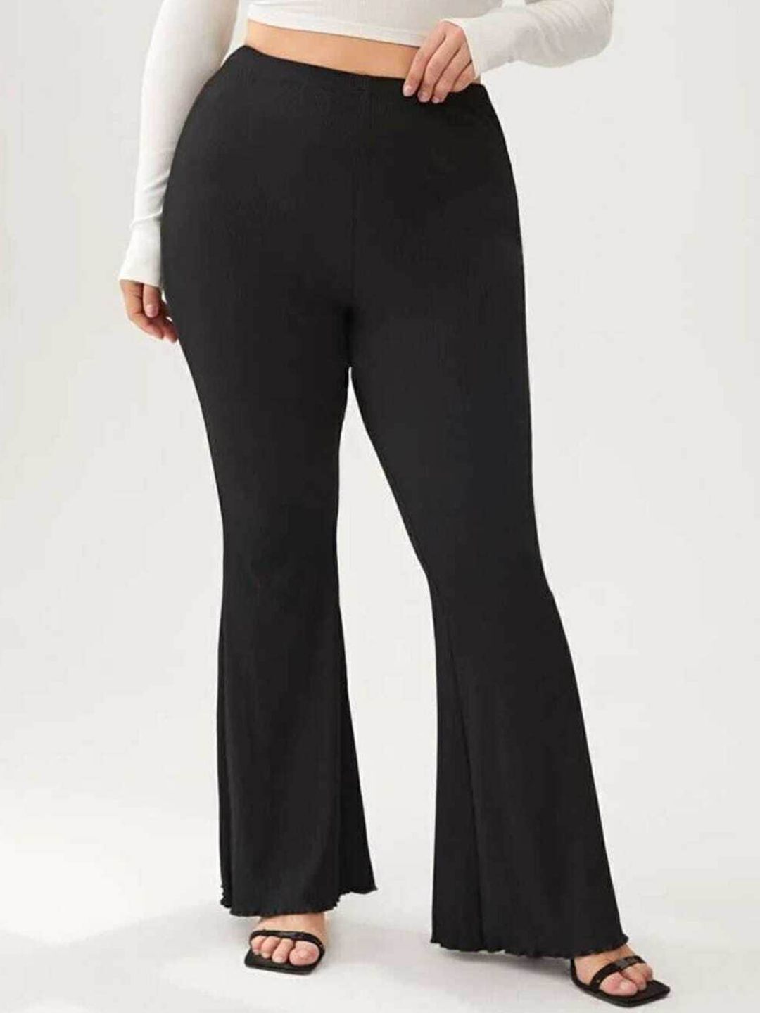 broadstar Women Flared Black Lycra Blend Trousers-picture-28