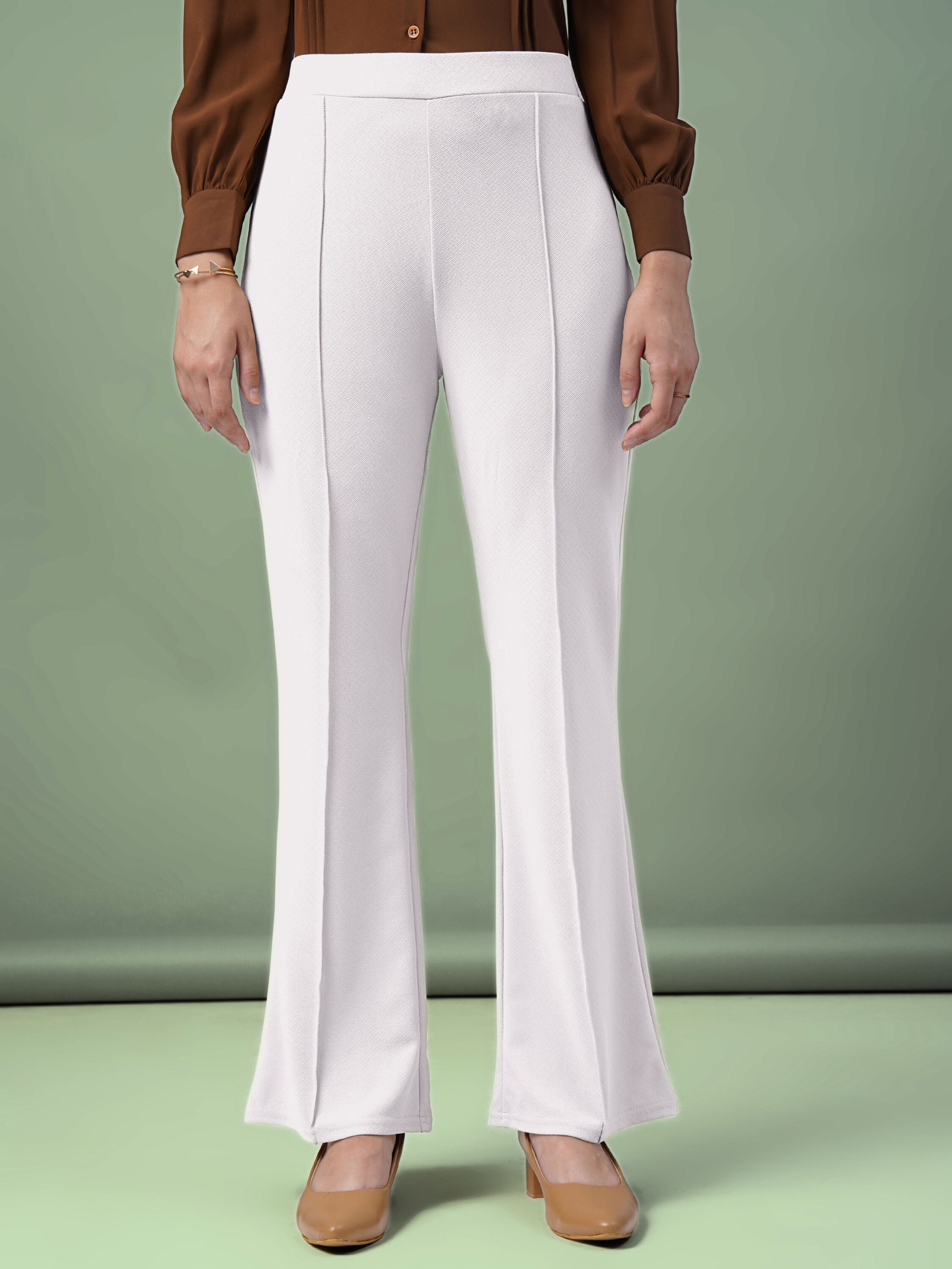 Women Regular Fit White Lycra Blend Trousers-image-38