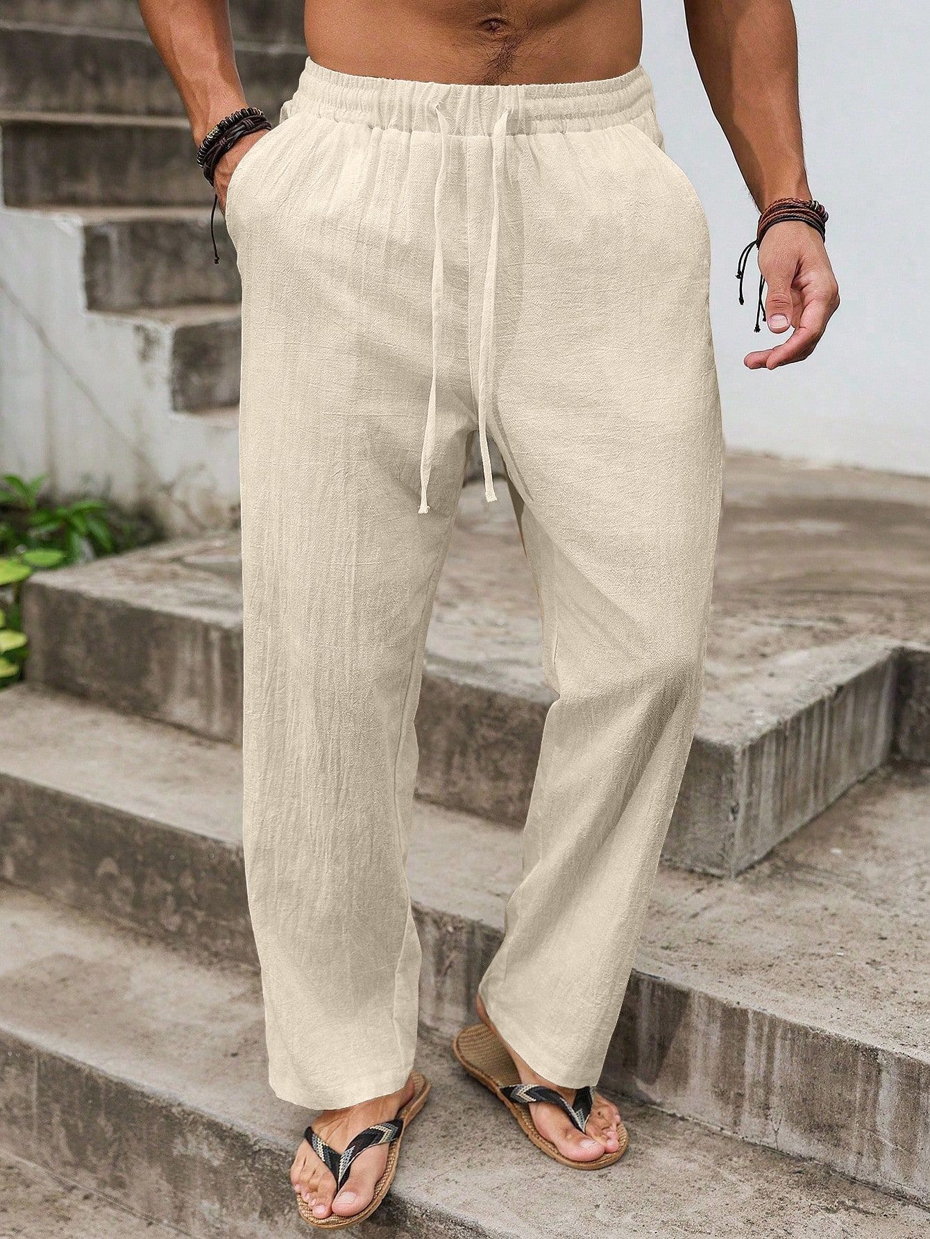 metronaut Regular Fit Men Beige Linen Blend Trousers-picture-18