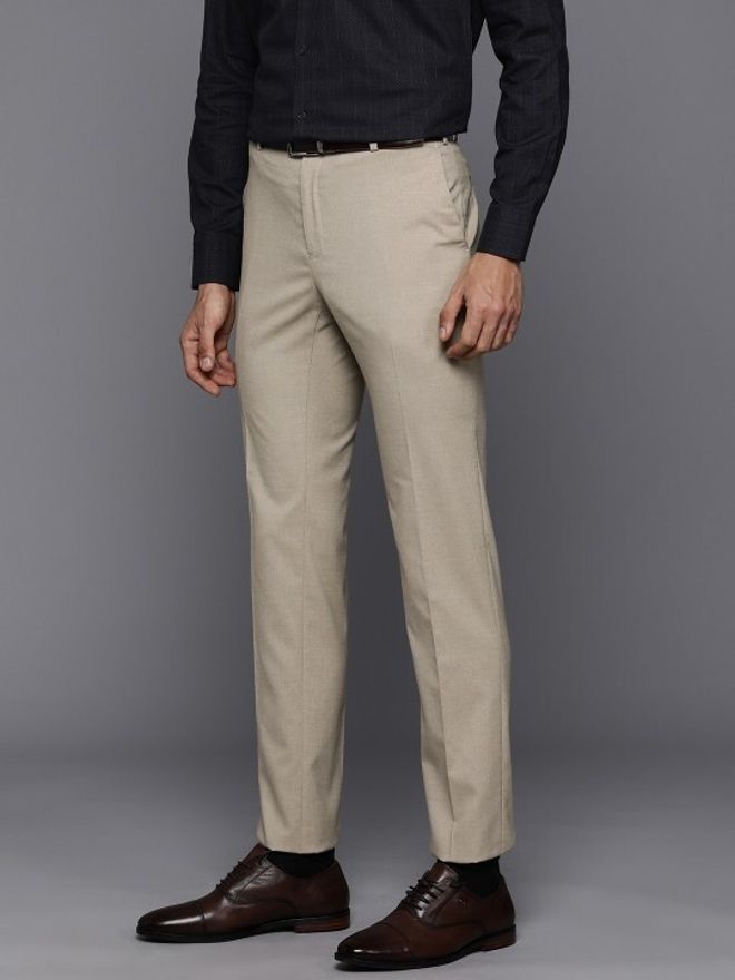 raymond Men Slim Fit Beige Polyester Trousers-picture-12