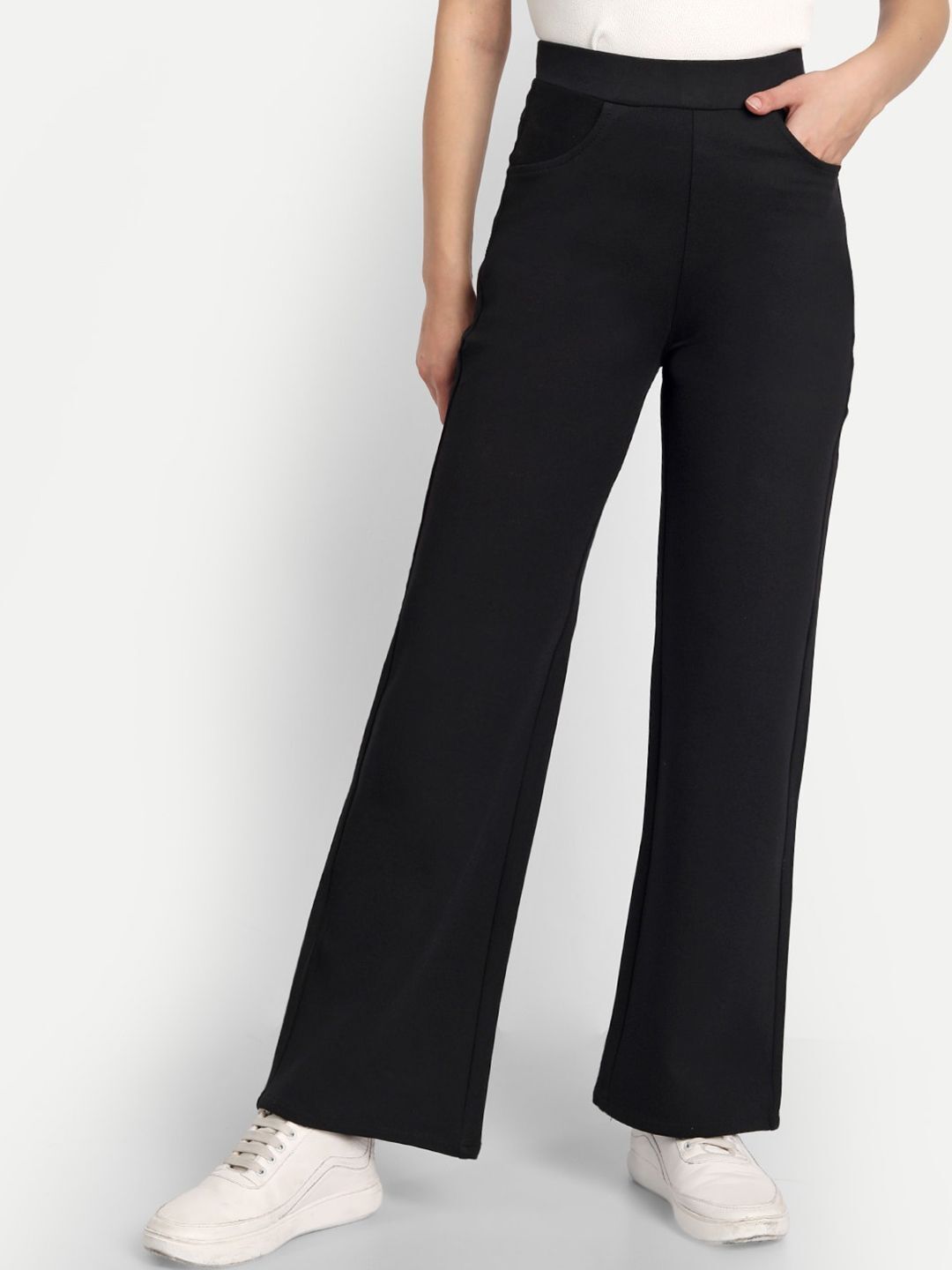 broadstar Women Straight Fit Black Lycra Blend Trousers-picture-38