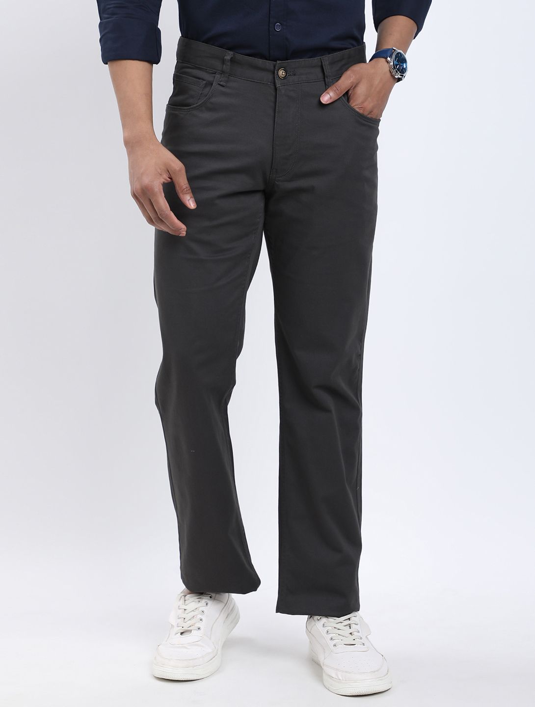 indian terrain Men Regular Fit Grey Cotton Blend Trousers-picture-24