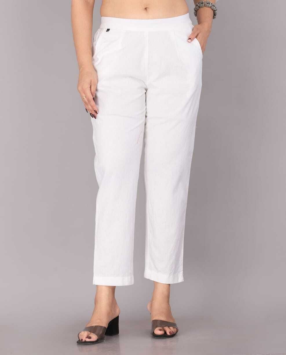 Women Regular FIT WHITE Pure Cotton pant palazo Women Pyjama-image-3