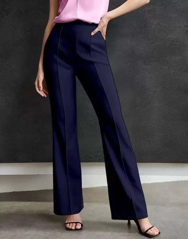 Women Regular Fit Blue Cotton Blend Trousers-image-12