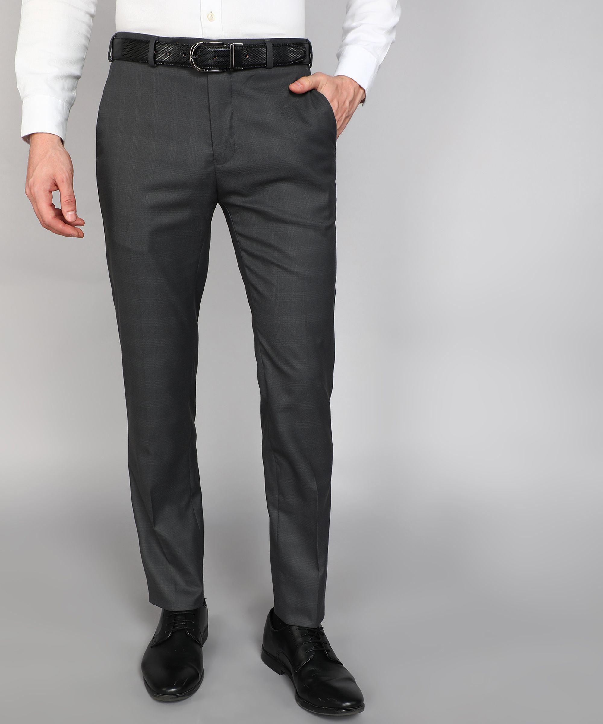 raymond Men Slim Fit Grey Polyester Trousers-picture-19