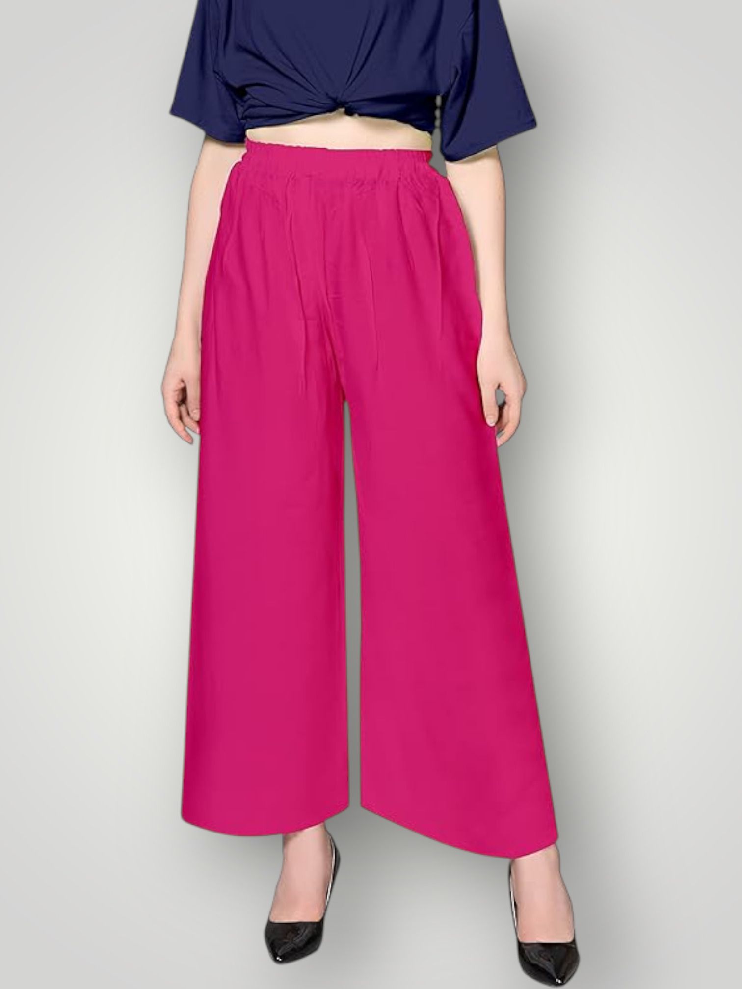 Women Comfort Fit Pink Viscose Rayon Trousers-image-6