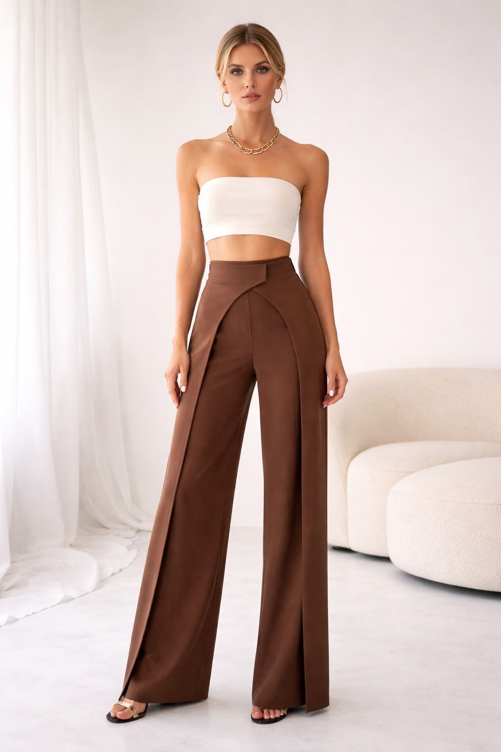 Women Loose Fit Brown Lycra Blend Trousers-image-19