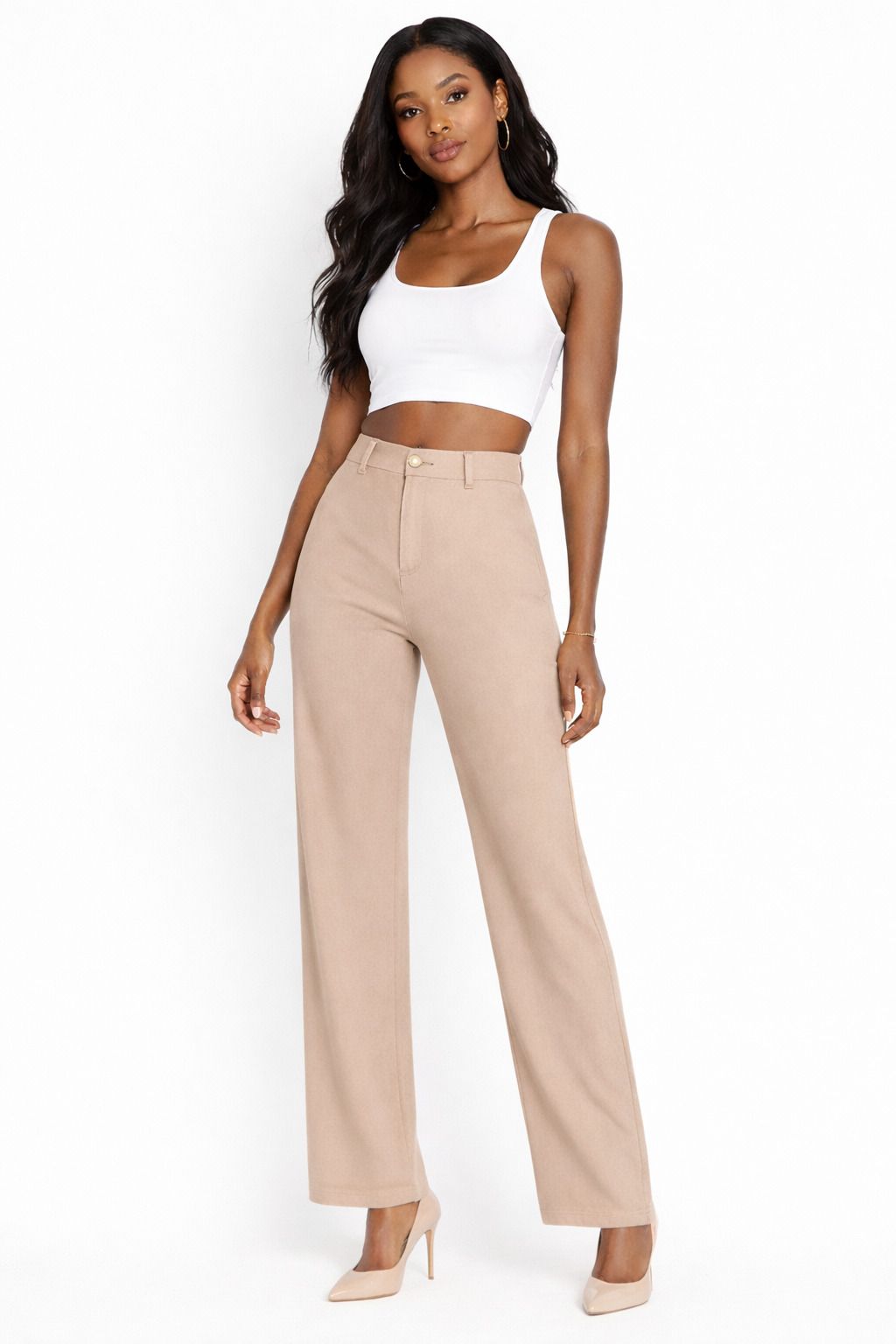Women Regular Fit Beige Lycra Blend Trousers-image-47