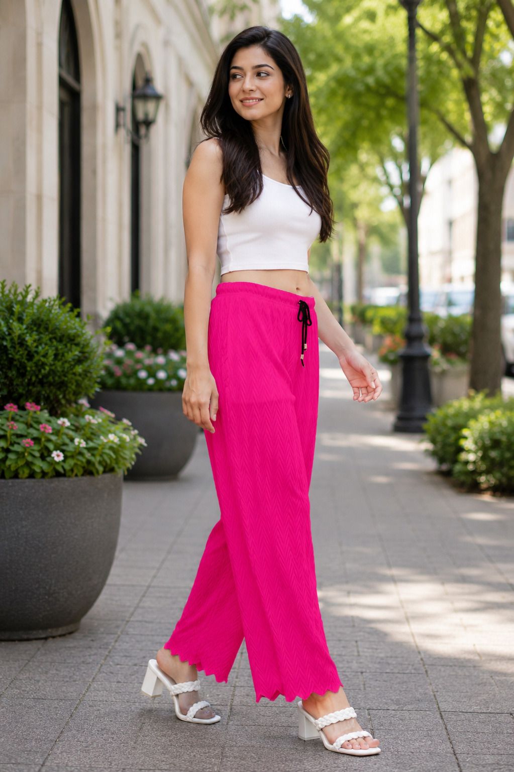 Women Loose Fit Pink Lycra Blend Trousers-image-14