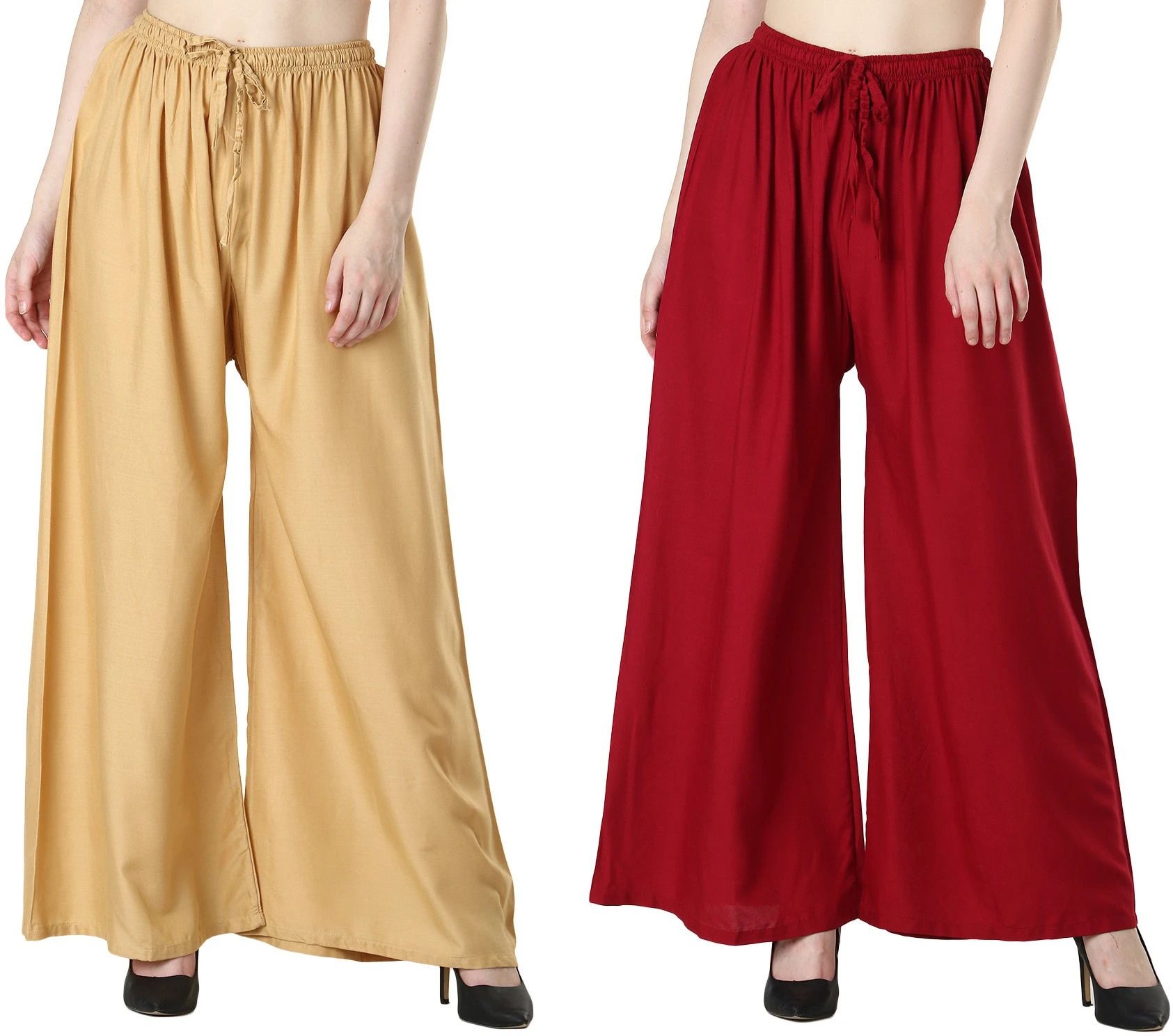 hoc Pack of 2 Women Relaxed Gold, Maroon Viscose Rayon Trousers-picture-25