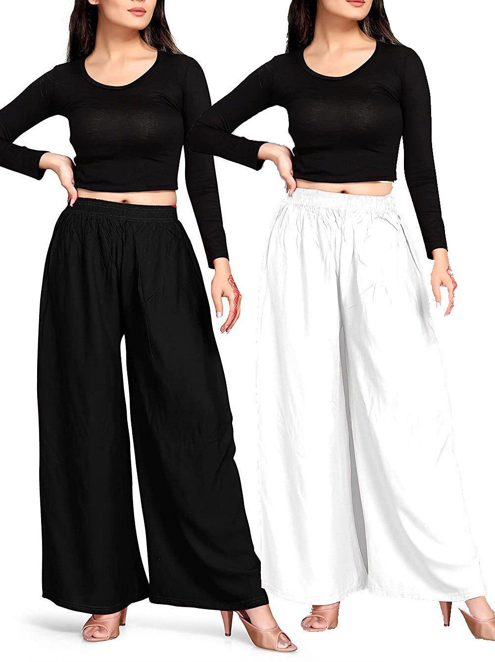 kgn fashion Pack of 2 Women Regular Fit Black, White Cotton Blend Trousers-picture-23
