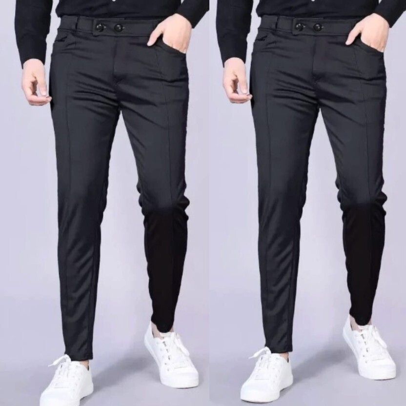 anshulgarments Pack of 2 Men Regular Fit Black Lycra Blend Trousers-picture-26