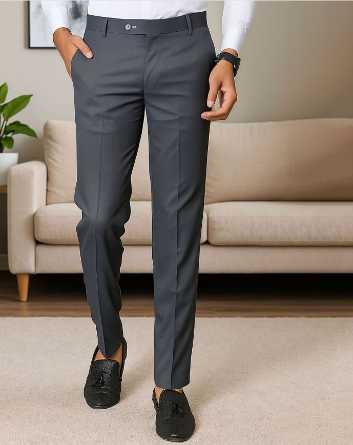 Relaxed Men Grey Polycotton Trousers-image-31