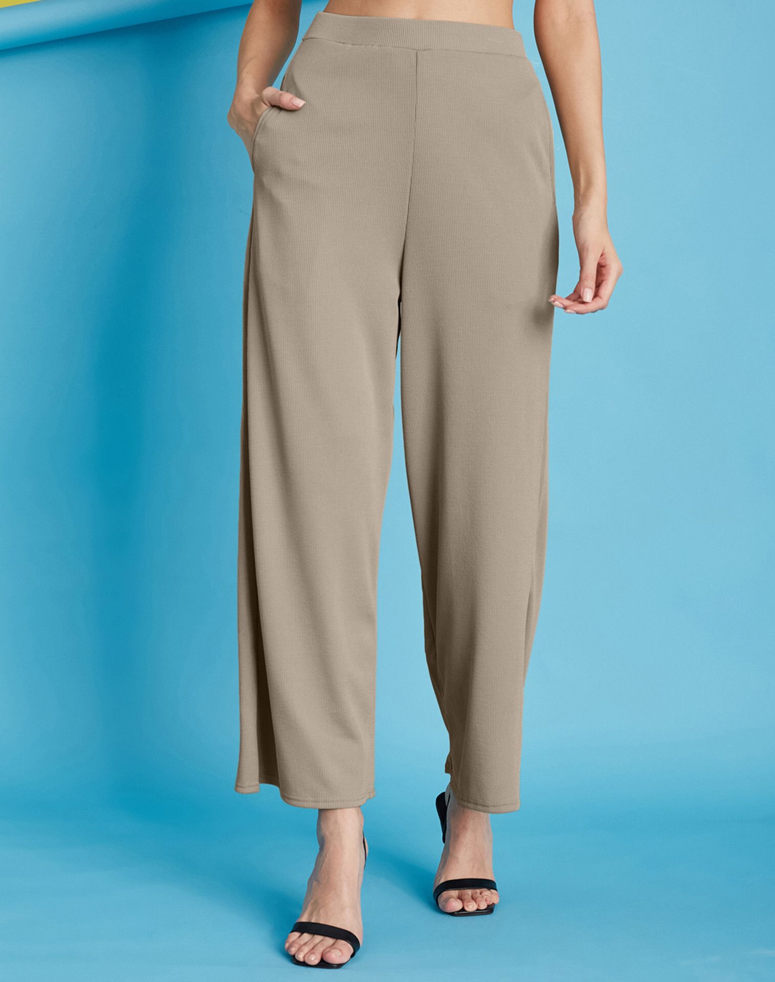 Women Relaxed Beige Lycra Blend Trousers-image-37