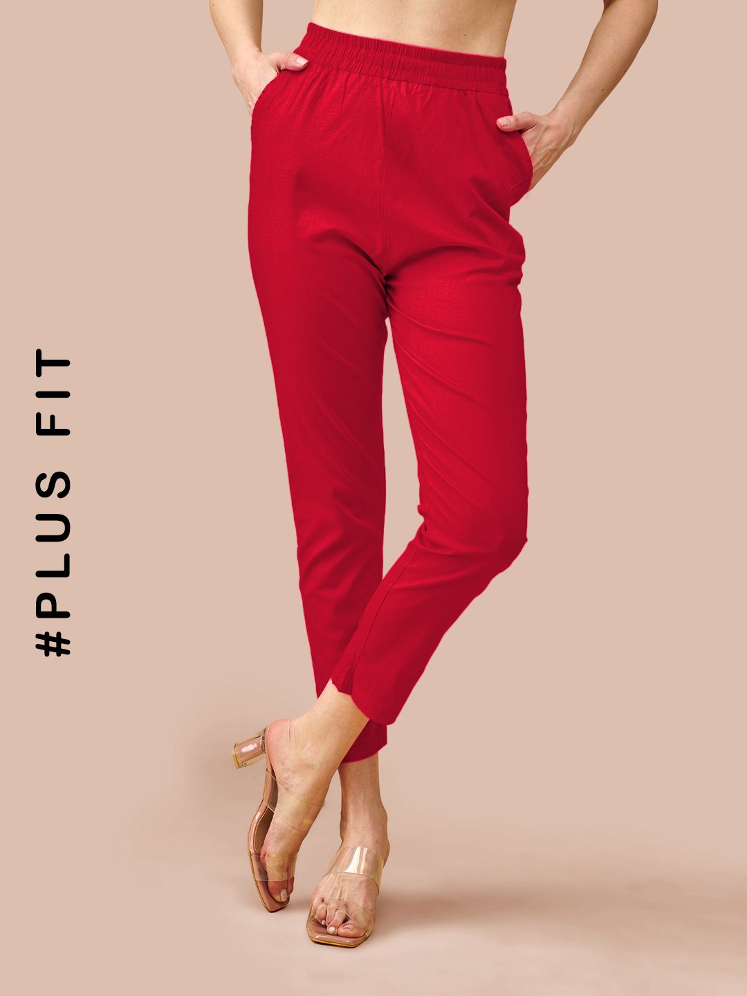 lyra Women Regular Fit Red Cotton Blend Trousers-picture-11