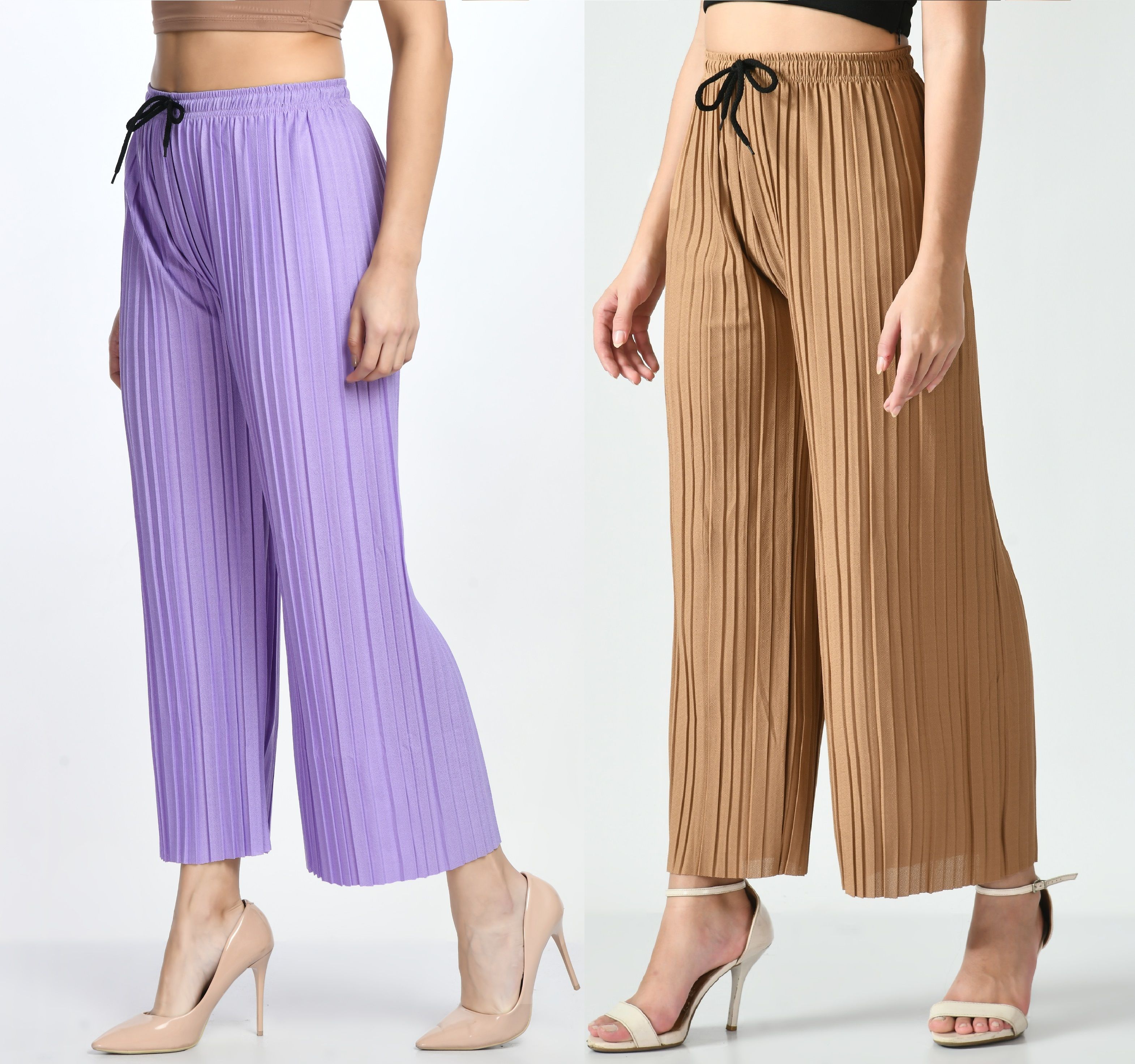 gladly Pack of 2 Women Regular Fit Purple, Beige Lycra Blend Trousers-picture-10