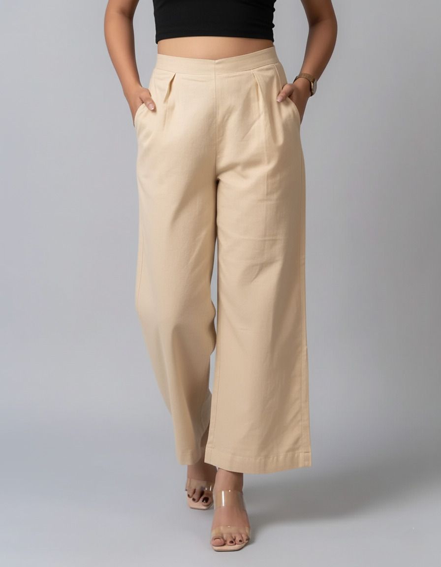 moirai Women Straight Fit Beige Pure Cotton Trousers-picture-23
