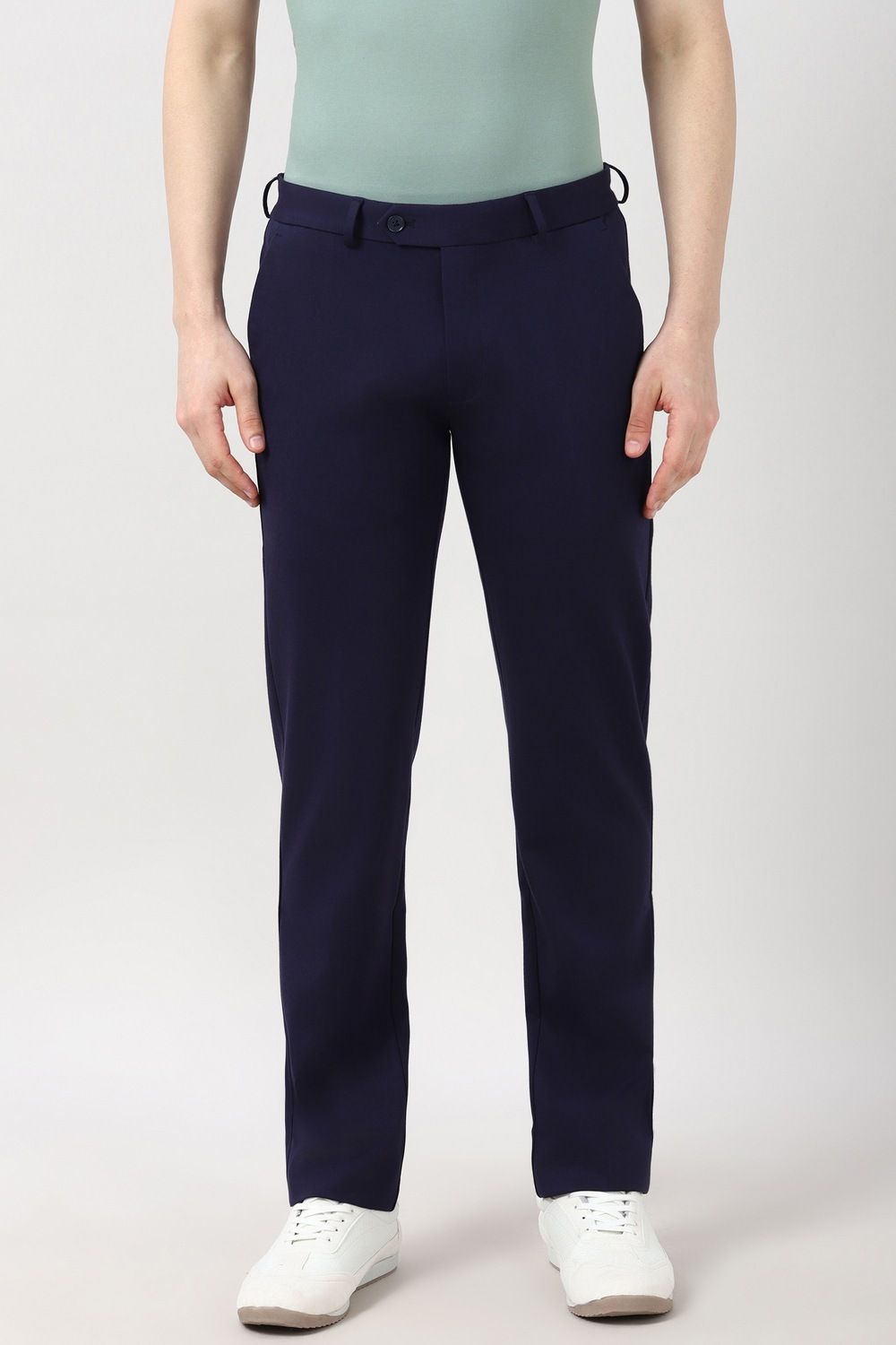 peter england Men Slim Fit Dark Blue Viscose Rayon Trousers-picture-11