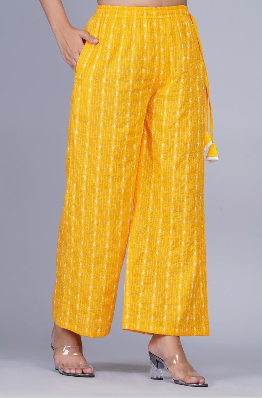 hrk industries Women Regular Fit Yellow Cotton Blend Trousers-picture-28