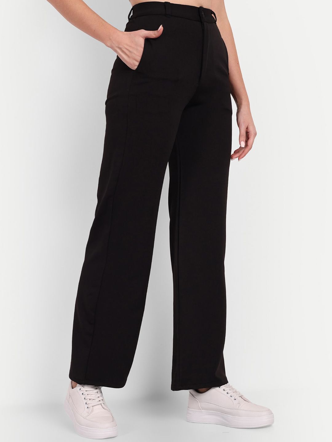next one Women Straight Fit Black Lycra Blend Trousers-picture-32