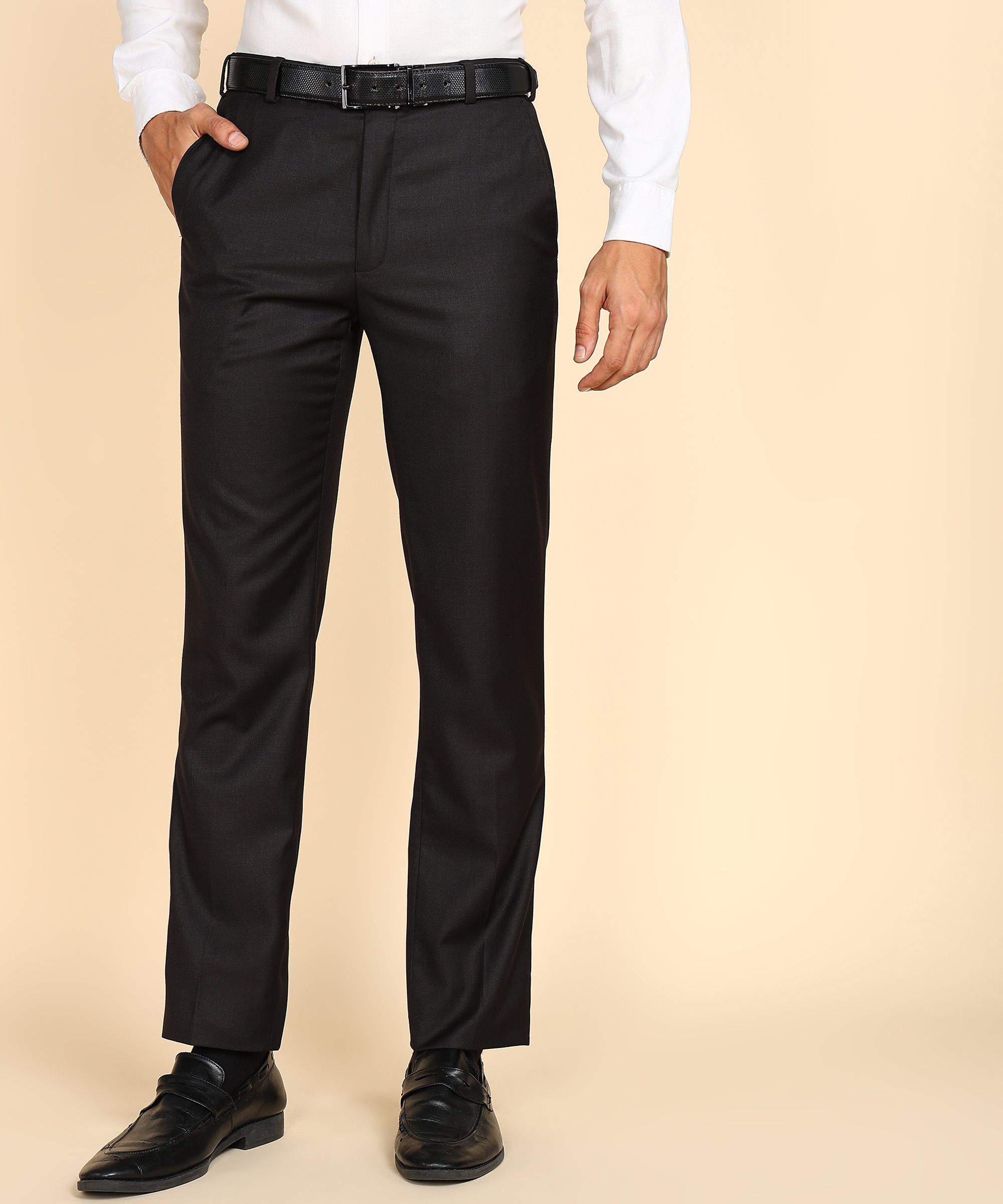 raymond Men Regular Fit Black Polyester Trousers-picture-13