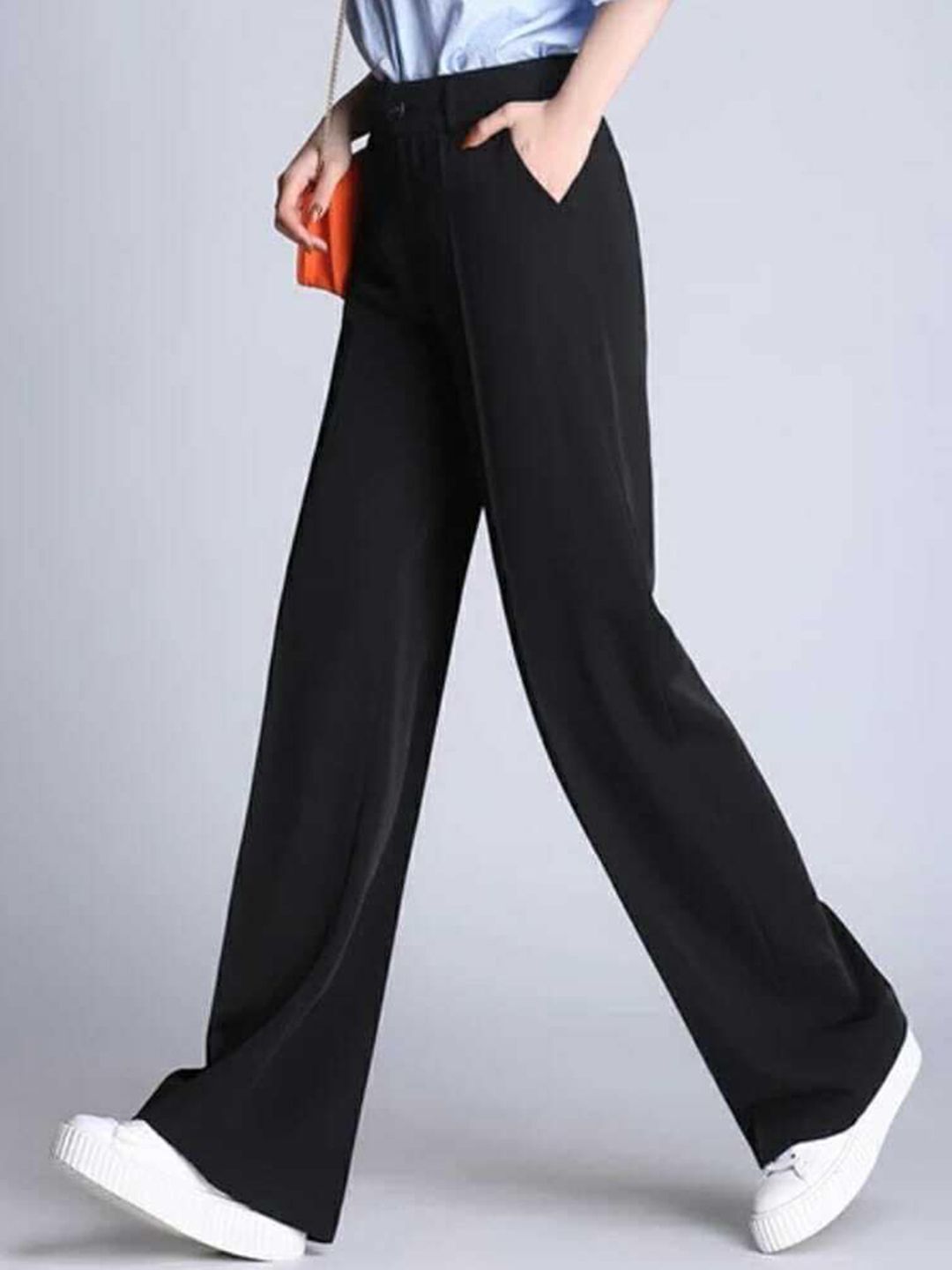 broadstar Women Loose Fit Black Lycra Blend Trousers-picture-4