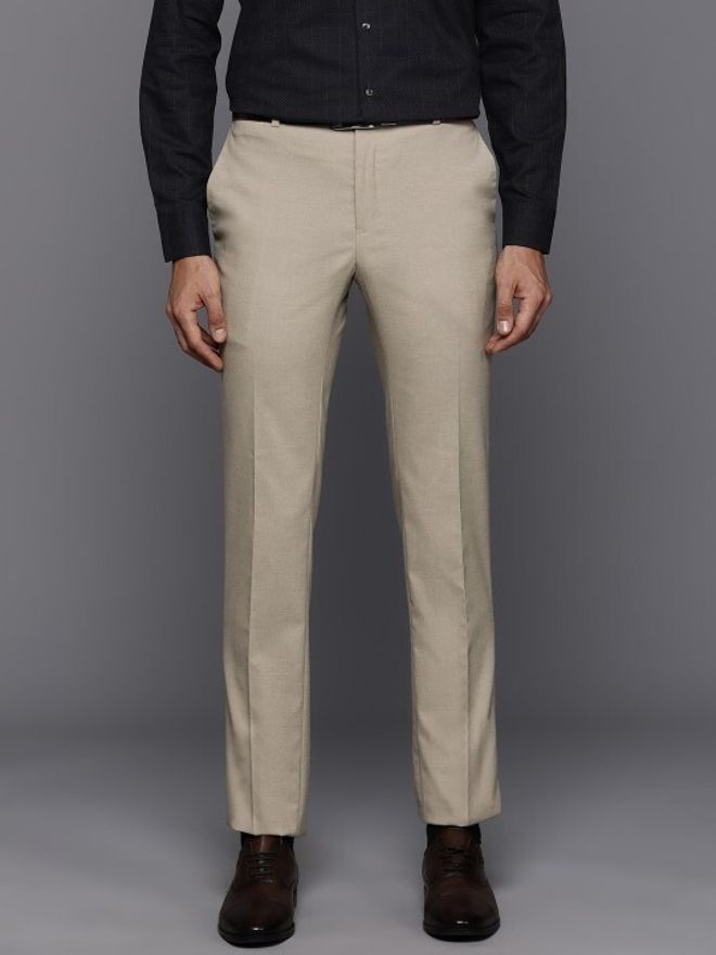 raymond Men Slim Fit Beige Polyester Trousers-picture-20
