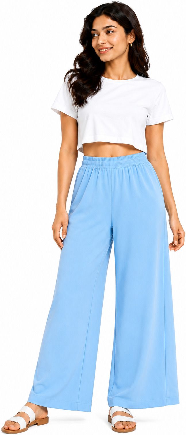 rugged guy Women Loose Fit Light Blue Cotton Blend Trousers-picture-16