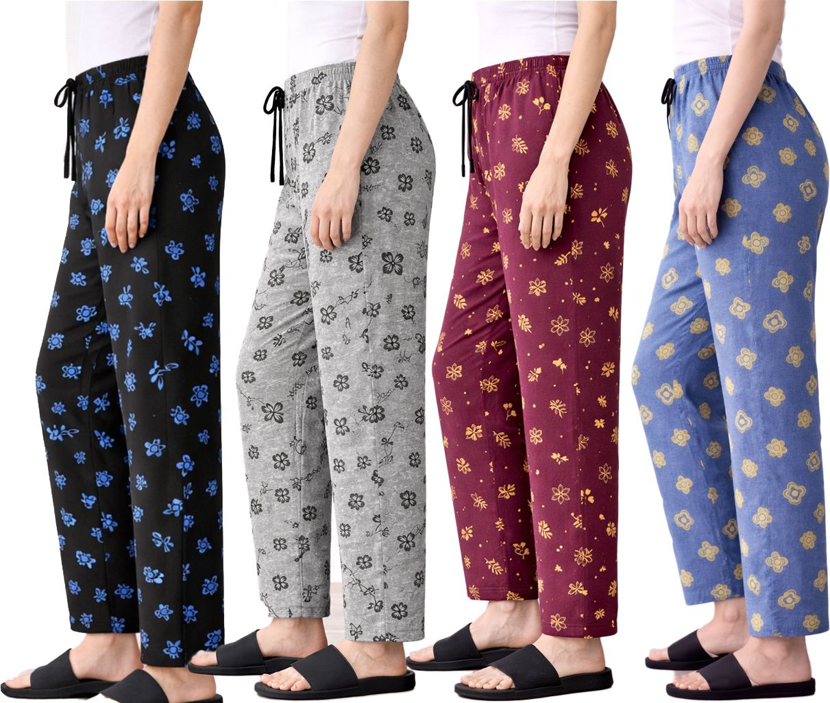 smile afra Pack of 4 Women Regular Fit Multicolor Cotton Blend Trousers-picture-33