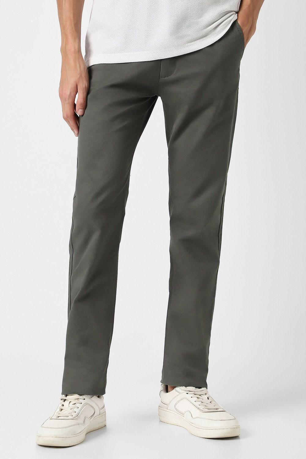 peter england Men Slim Fit Grey Cotton Blend Trousers-picture-17
