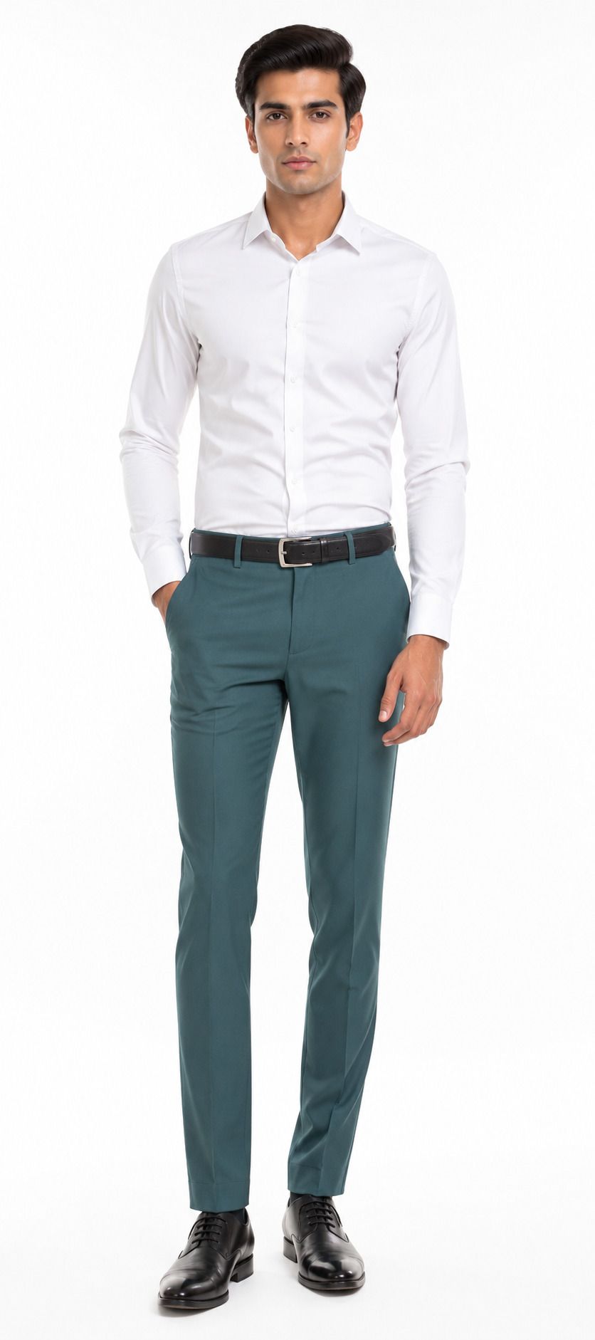 Men Slim Fit Dark Green Lycra Blend Trousers-image-2