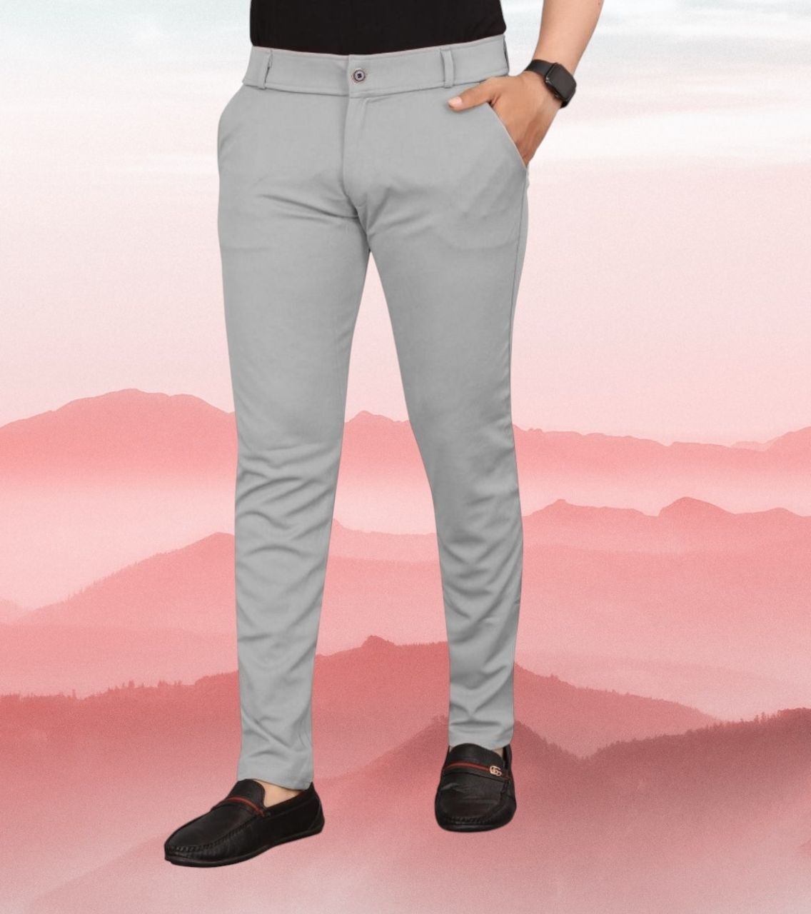 Men Slim Fit Grey Lycra Blend Trousers-image-43