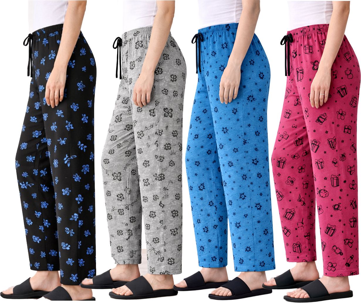 Pack of 4 Women Regular Fit Multicolor Cotton Blend Trousers-image-39