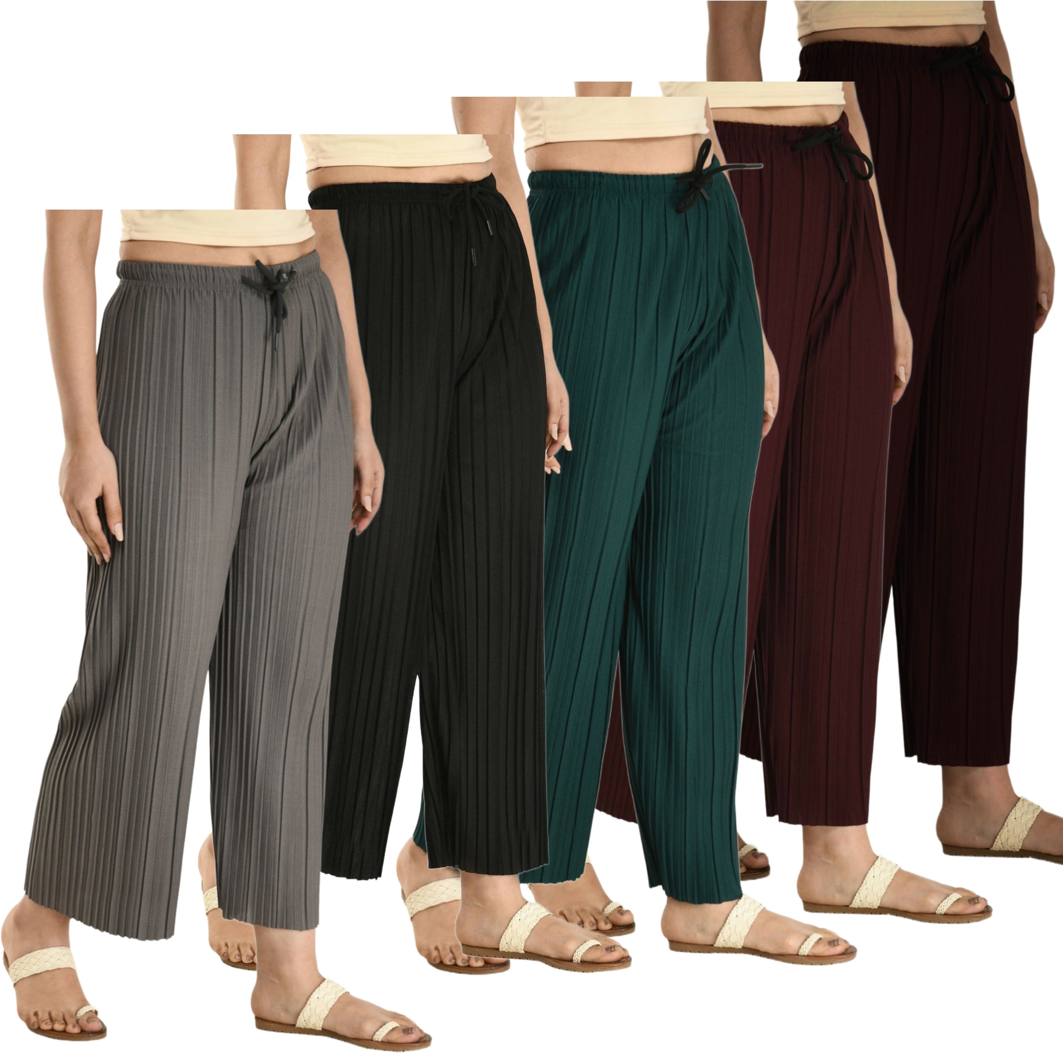 Pack of 5 Women Regular Fit Multicolor Lycra Blend Trousers-image-46