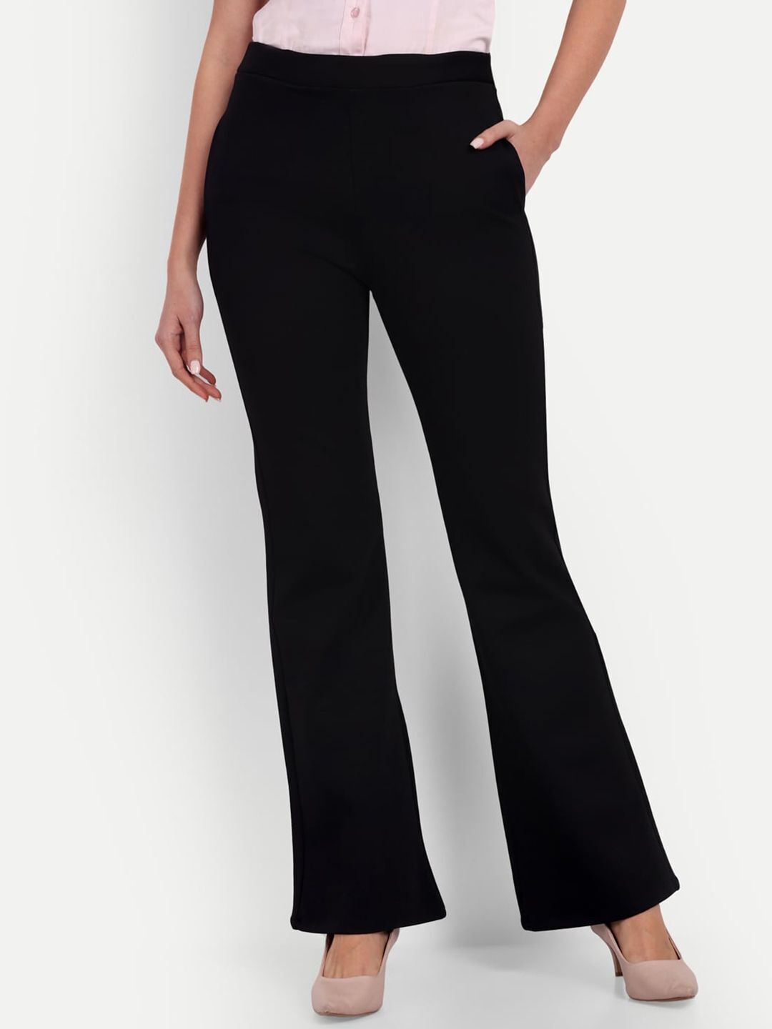 broadstar Women Flared Black Lycra Blend Trousers-picture-49