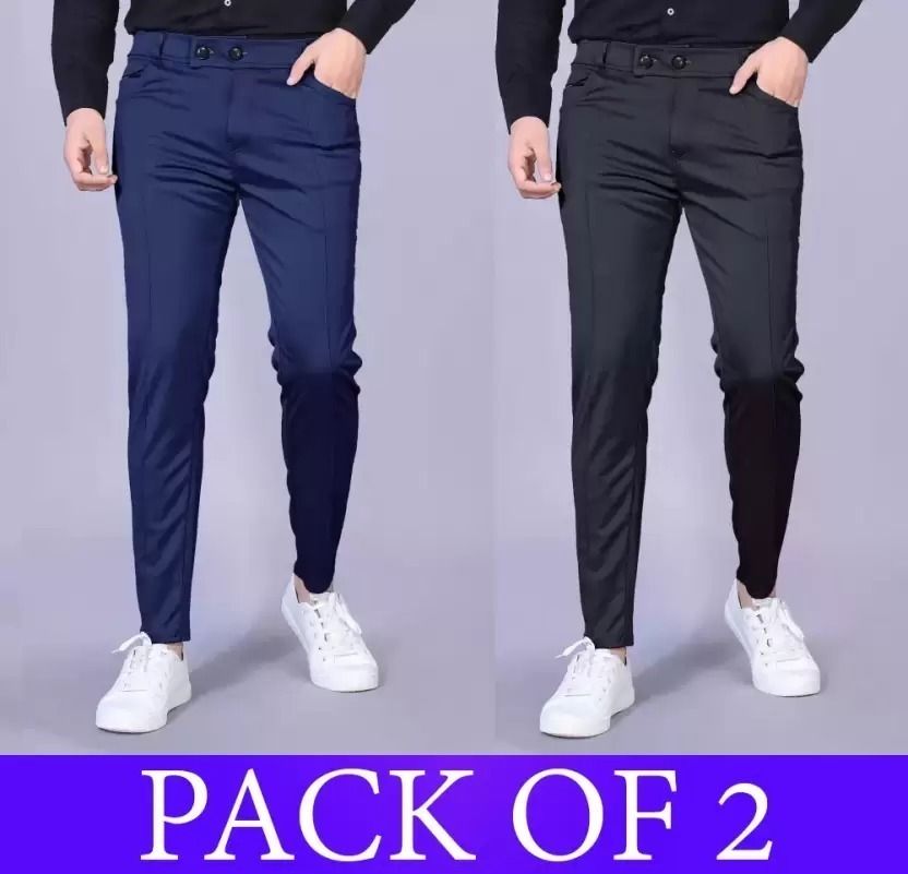 Pack of 2 Men Solid Blue, Dark Blue Track Pants-image-26