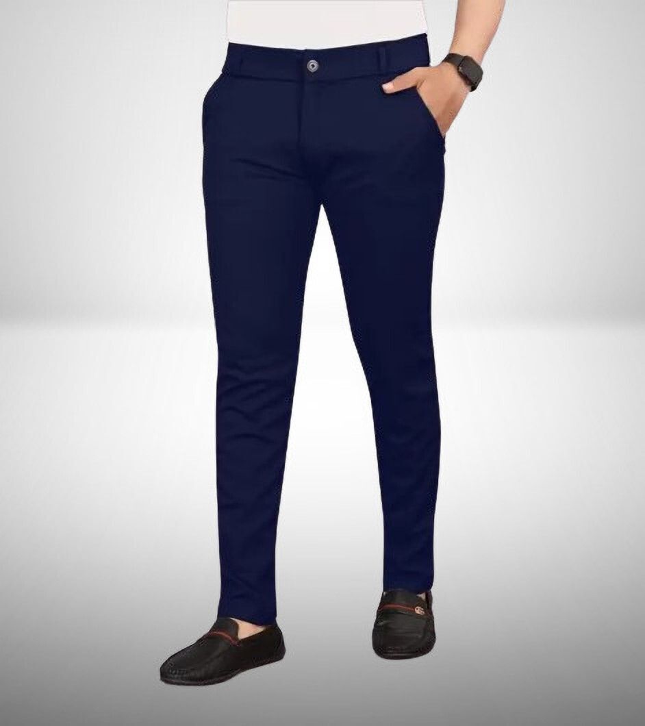 bidatsh trend Men Regular Fit Dark Blue Lycra Blend Trousers-picture-22