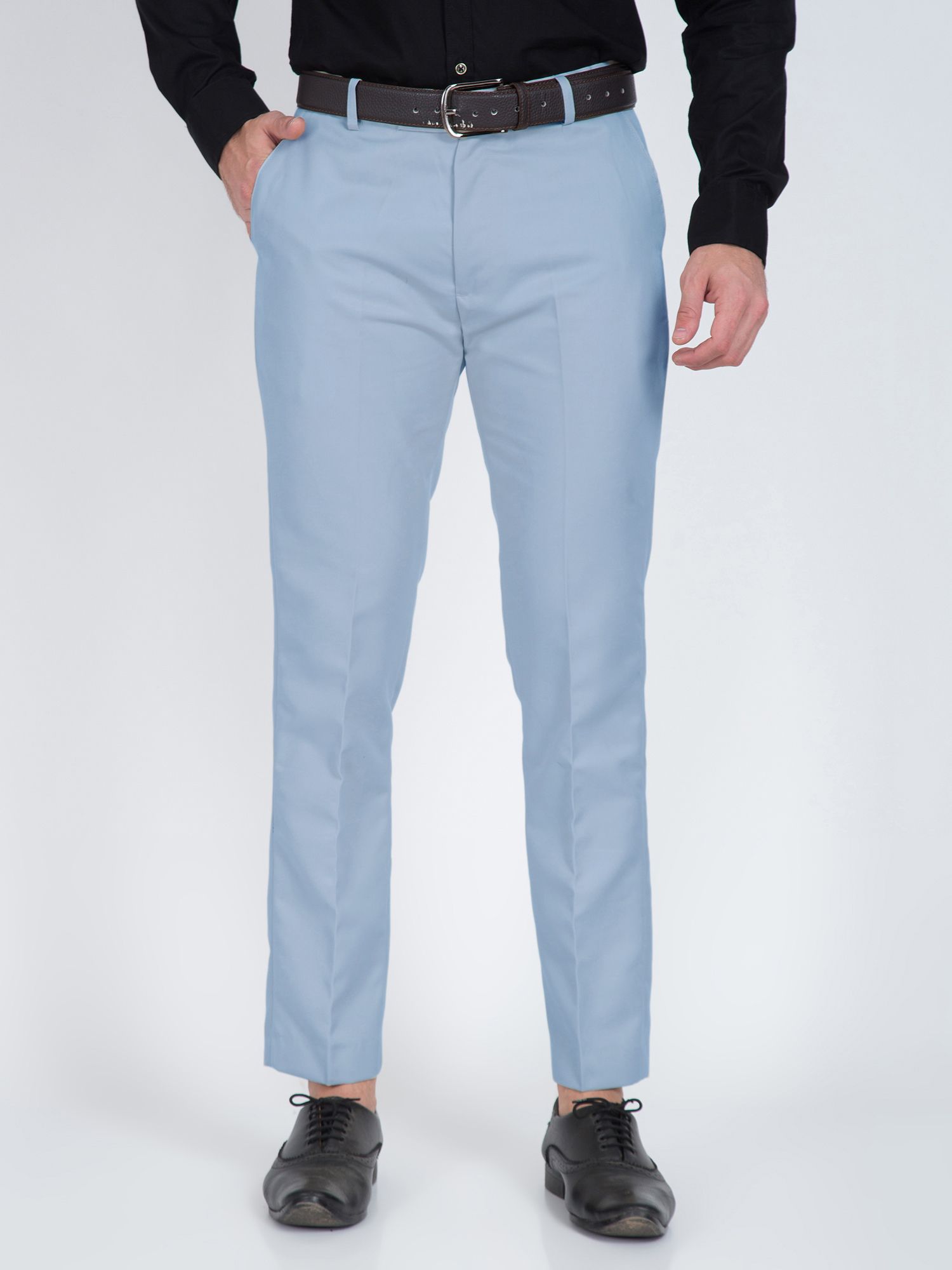 cyphus Men Regular Fit Light Blue Cotton Blend Trousers-picture-14