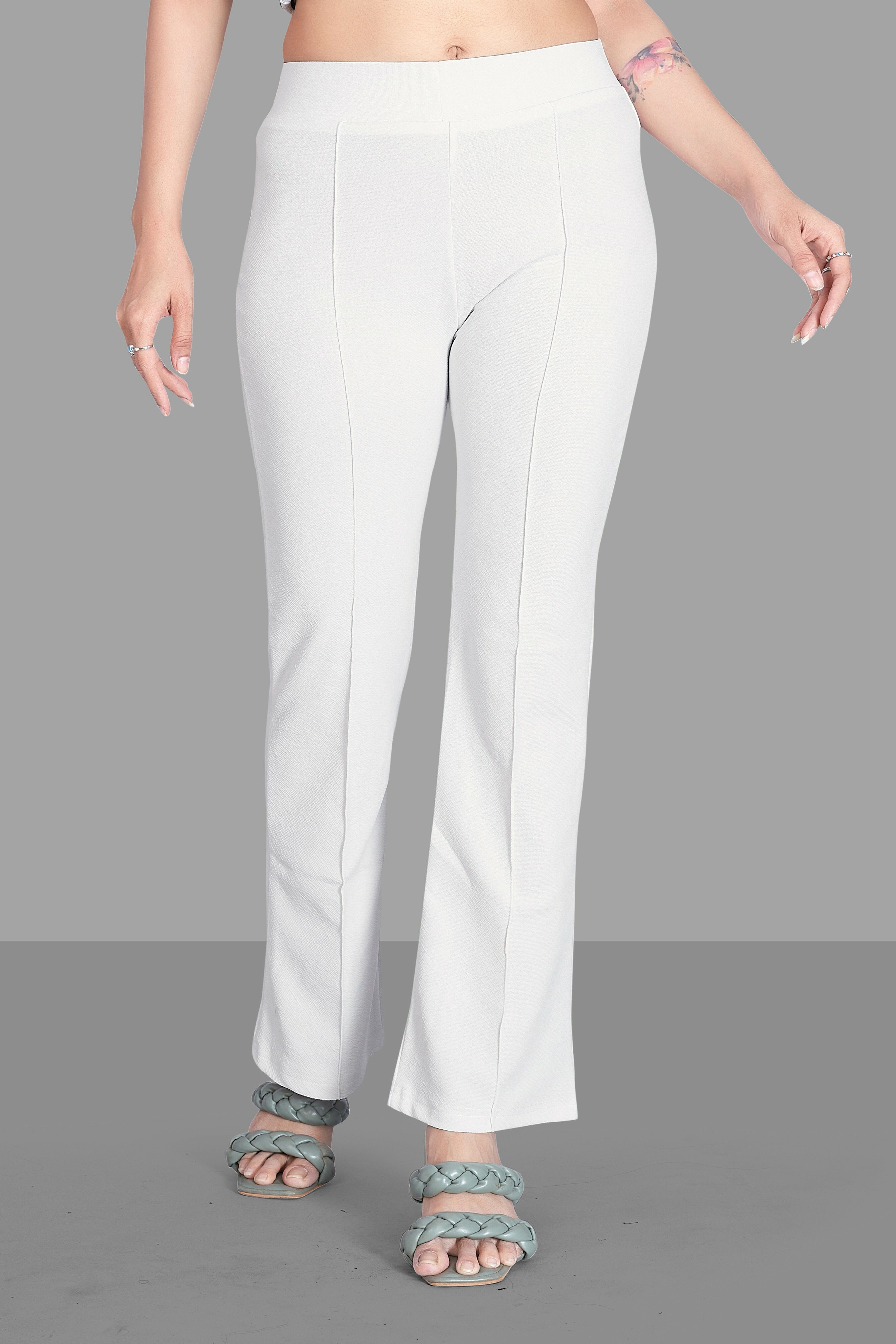 Women Regular Fit White Lycra Blend Trousers-image-9