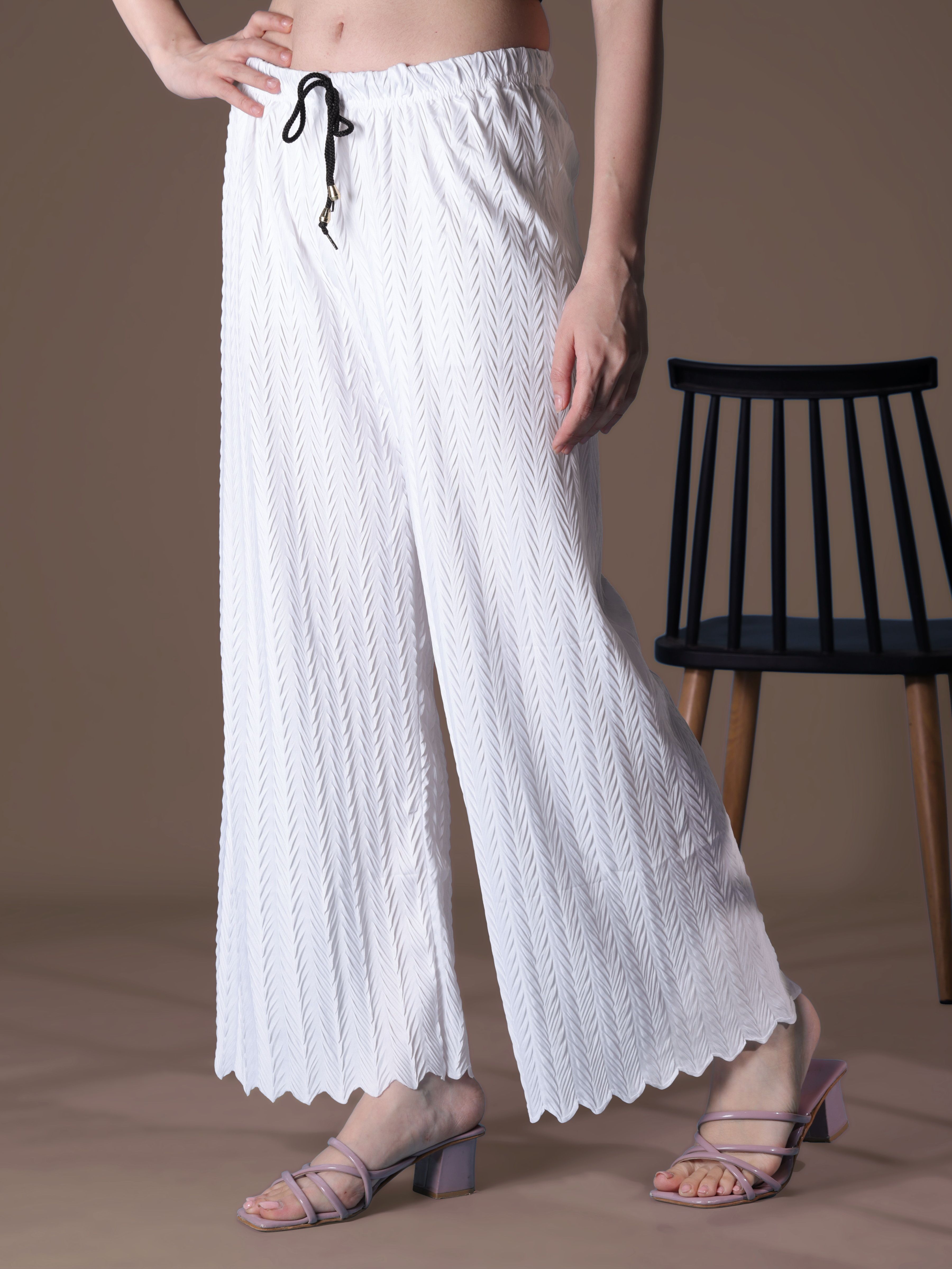 tijarat Women Loose Fit White Lycra Blend Trousers-picture-27