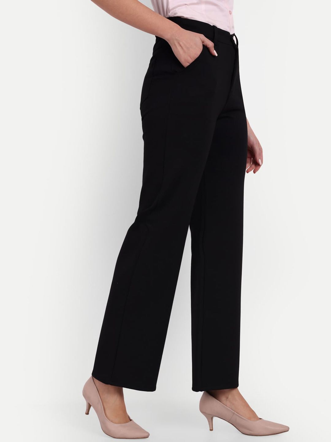Women Loose Fit Black Lycra Blend Trousers-image-40