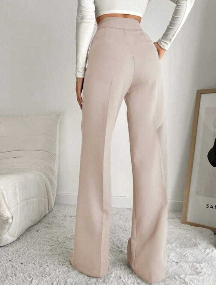 Women Straight Fit Beige Polyester Trousers-image-27
