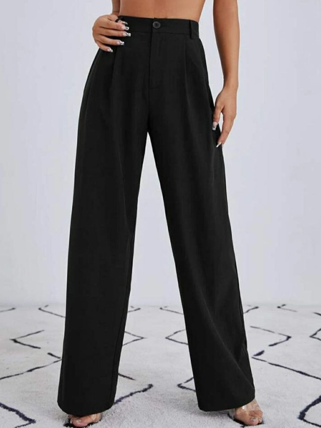 broadstar Women Loose Fit Black Lycra Blend Trousers-picture-42