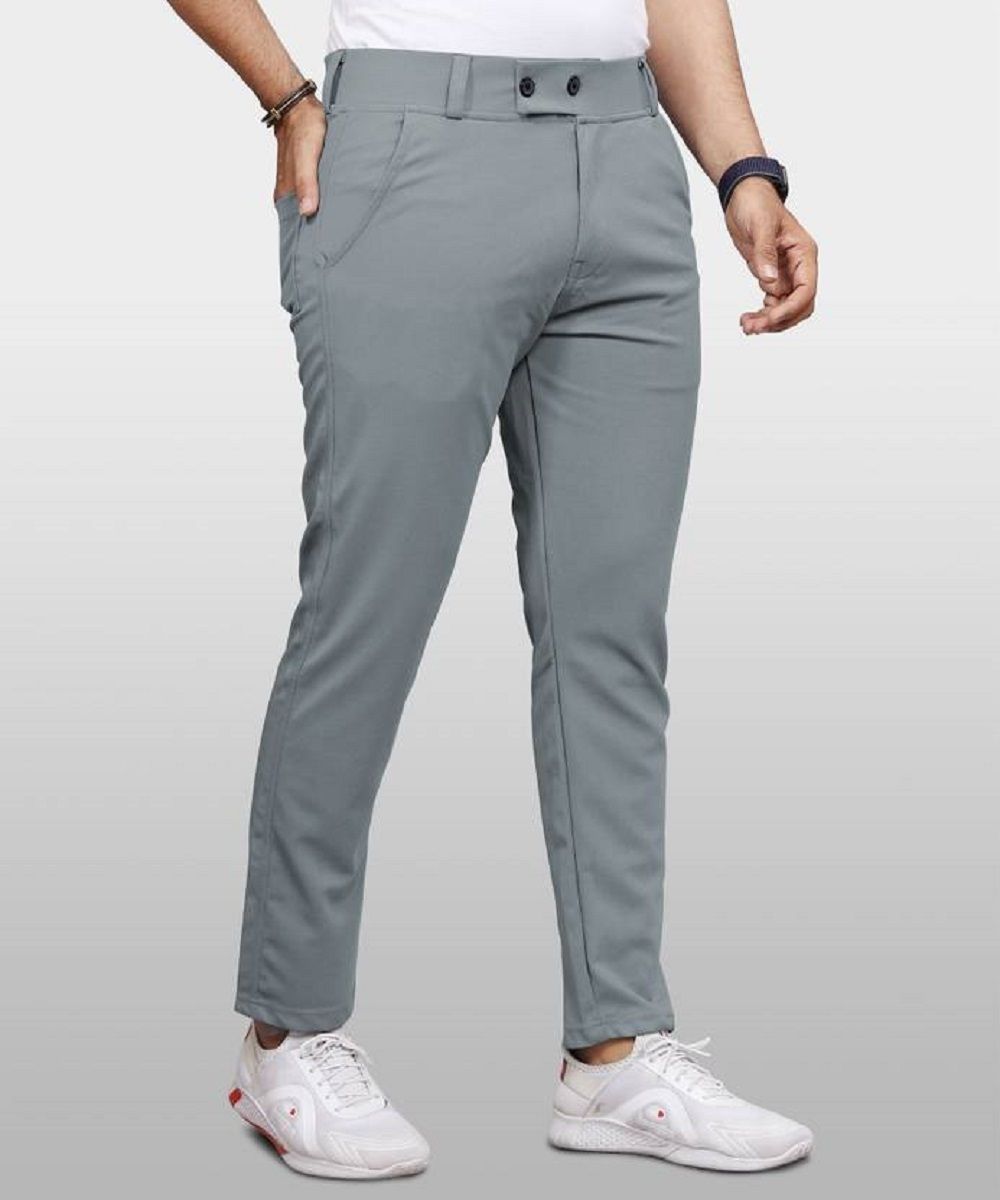 Regular Fit Men Grey Lycra Blend Trousers-image-2