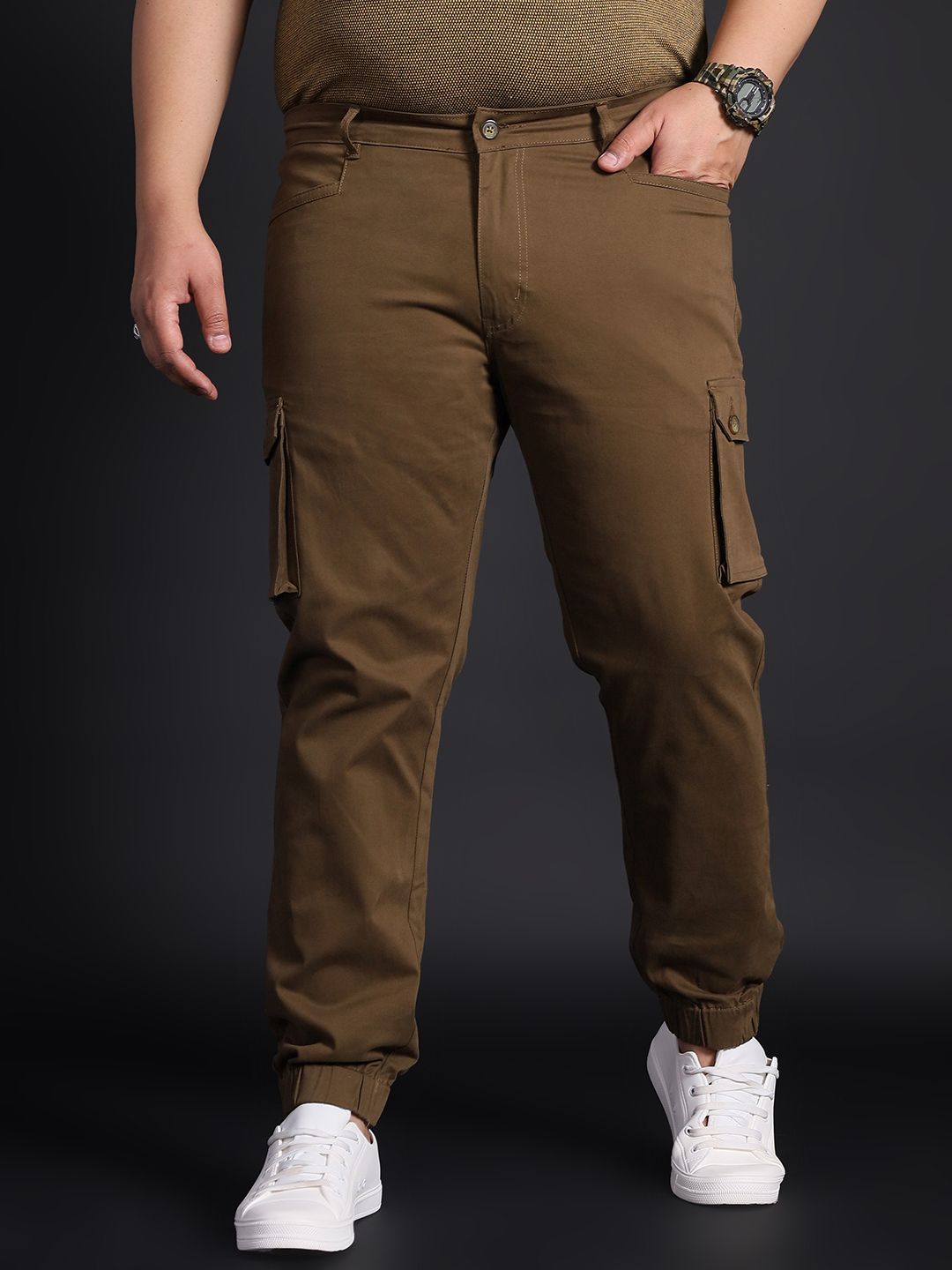 bigbanana Men Regular Fit Brown Pure Cotton Trousers-picture-18
